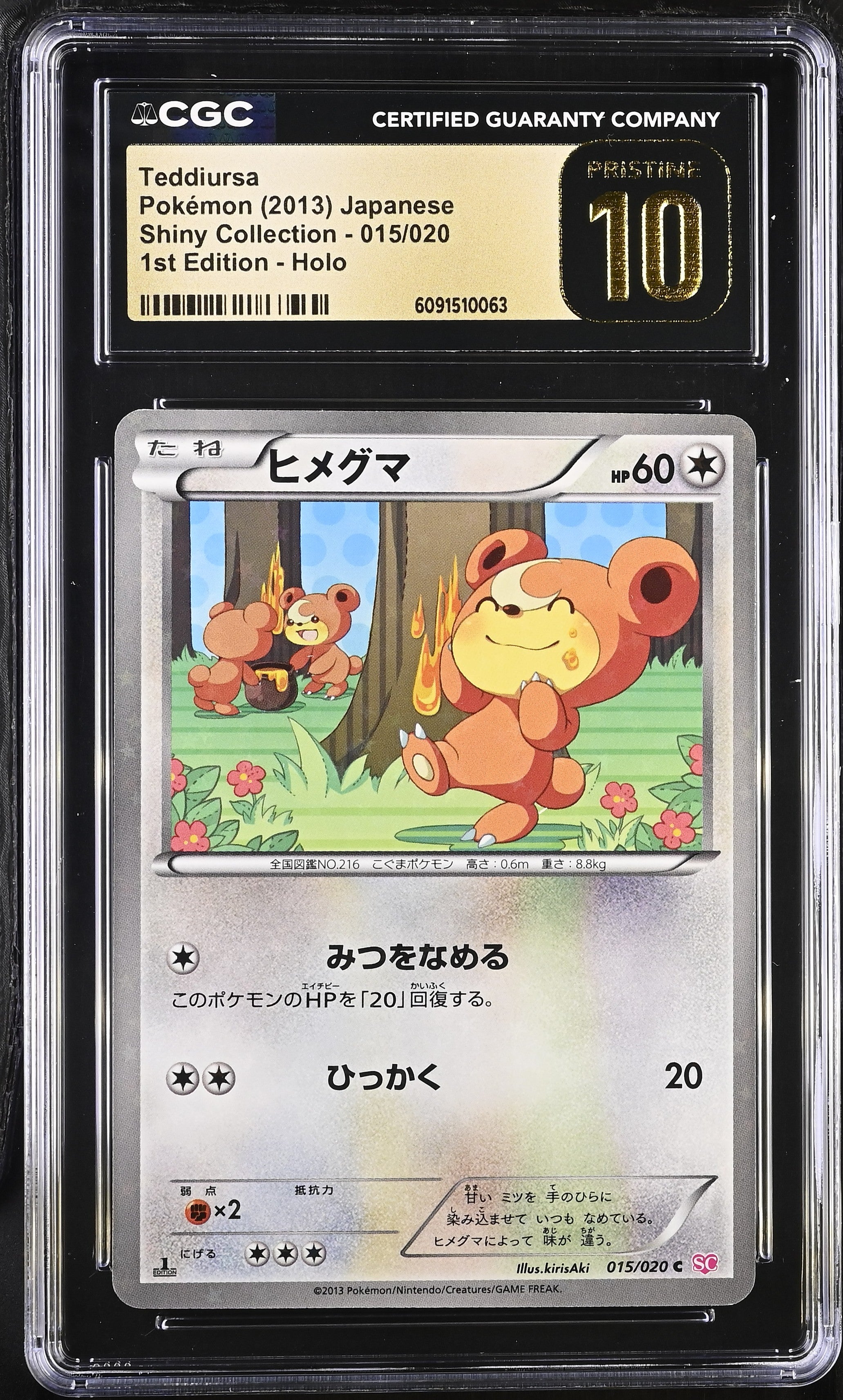 Teddiursa 015/020 CGC 10 Pristine 2013 1st Edition Holo Pokemon Japanese