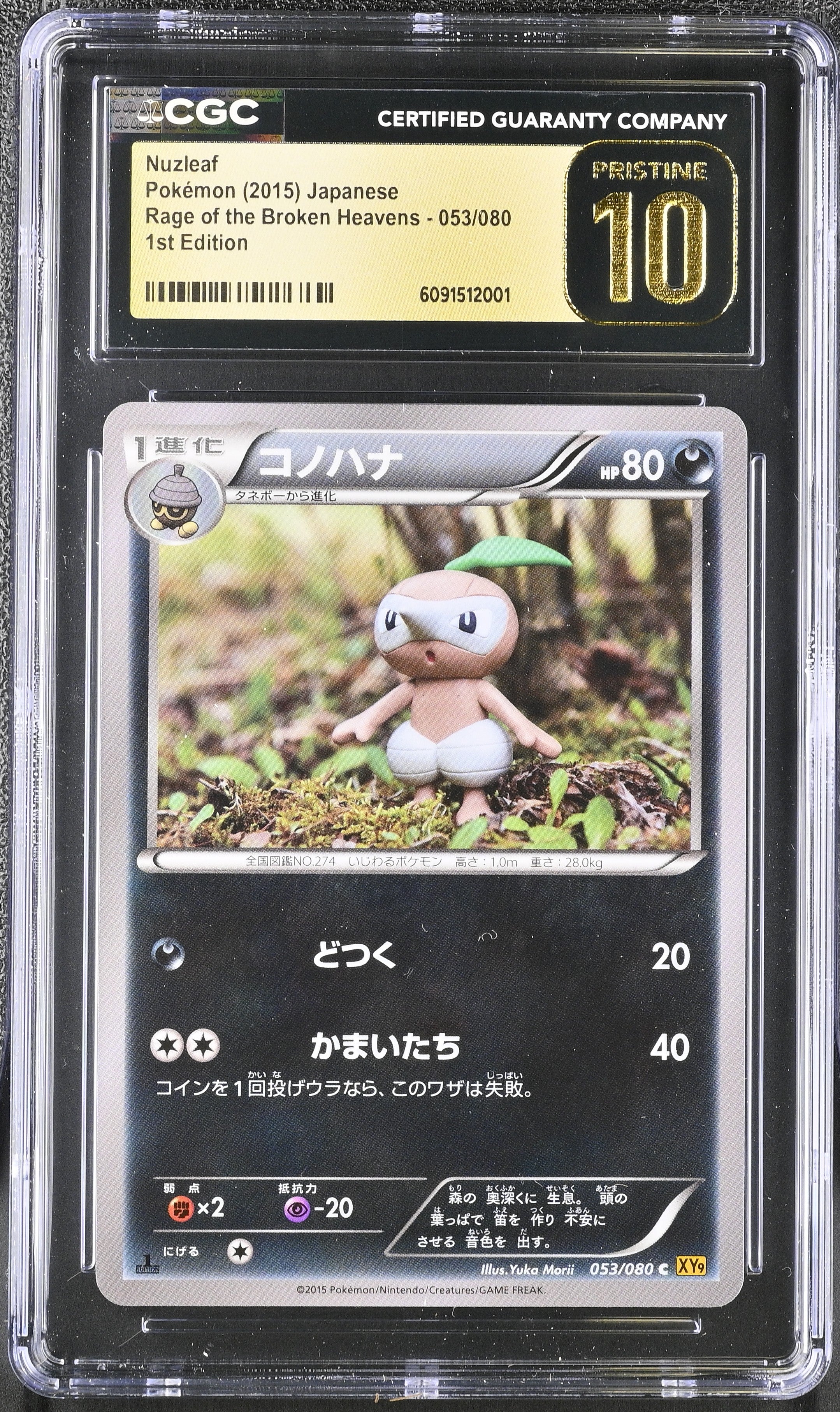 Nuzleaf 053/080 CGC 10 Pristine 2015 1st Edition Rage Of The Broken Heavens Pokemon Japanese