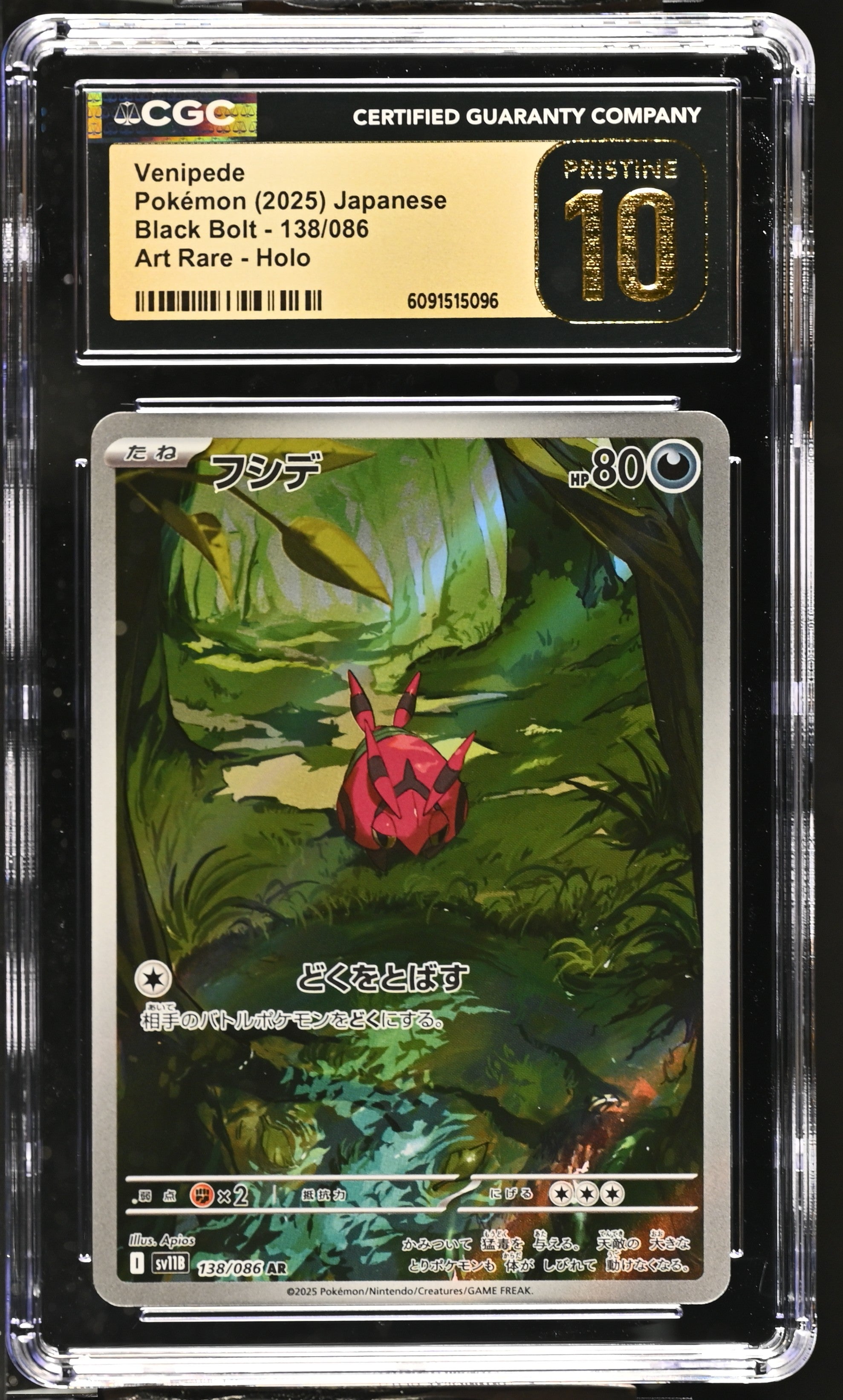 Venipede 138/086 CGC 10 Pristine 2025 Art Rare Holo Black Bolt Pokemon Japanese
