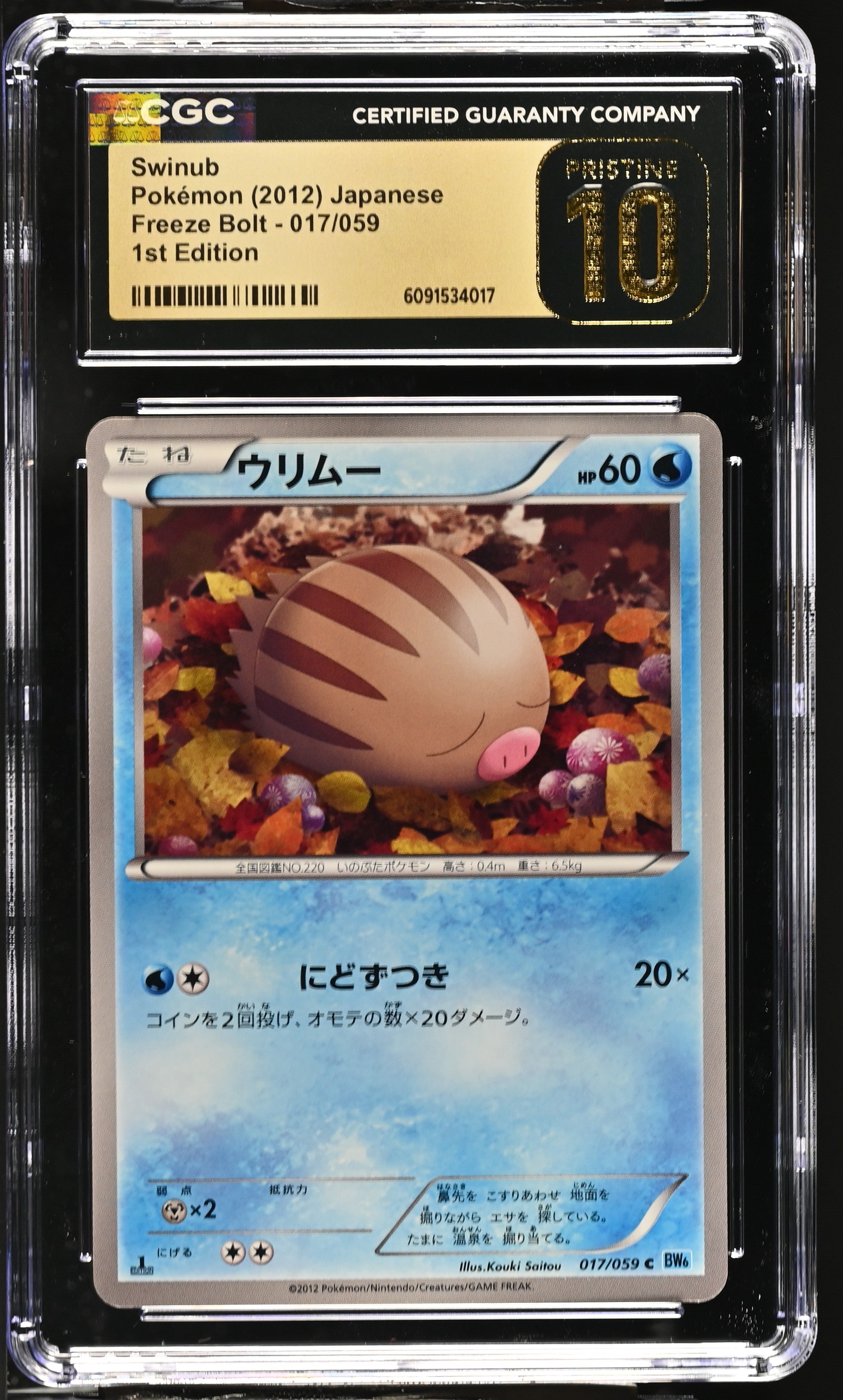 Swinub 017/059 CGC 10 Pristine 2012 1st Edition Freeze Bolt Pokemon Japanese