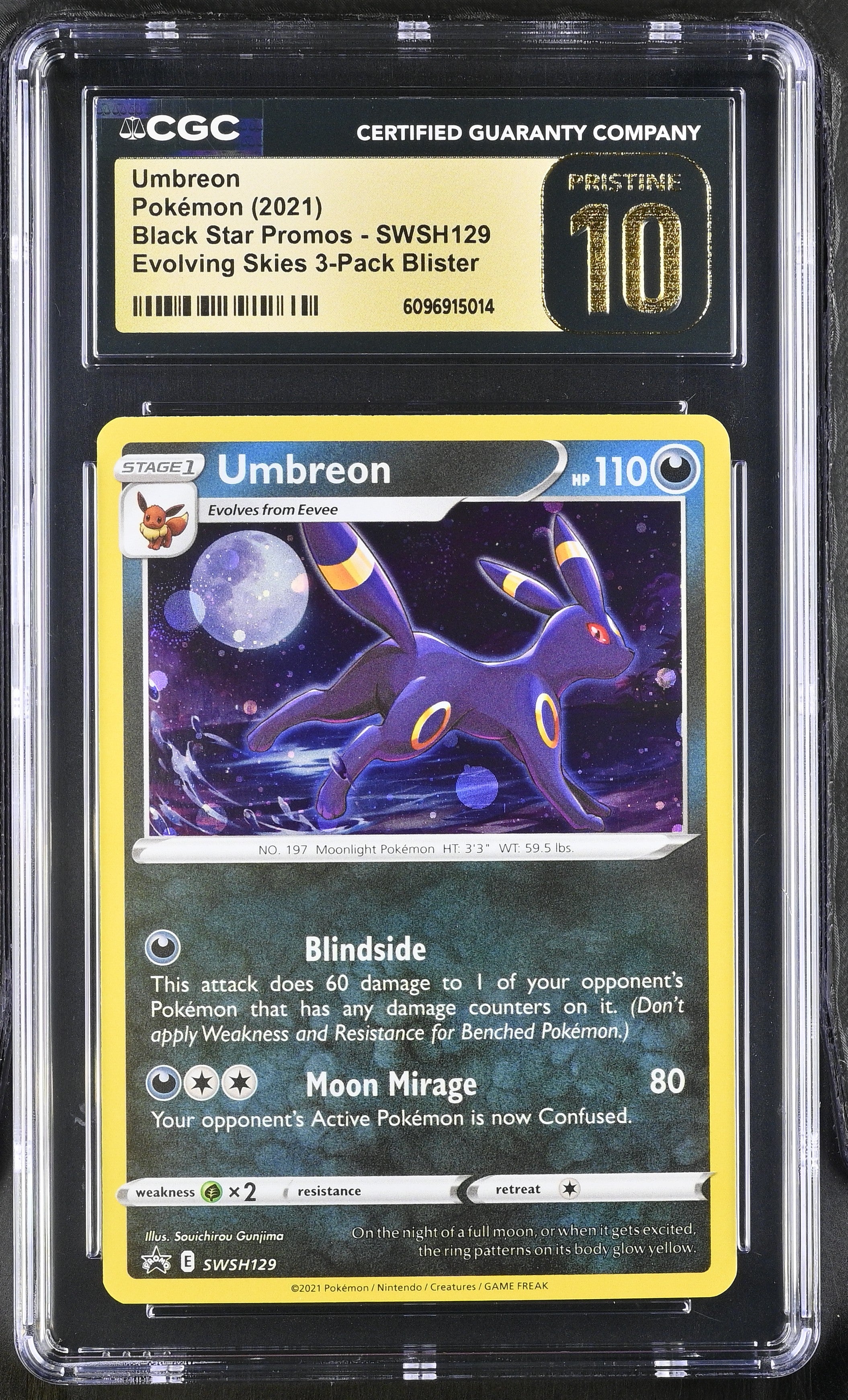 Umbreon SWSH129 CGC 10 Pristine 2021 Evolving Skies 3-pack Blister Black Star Promos Pokemon English