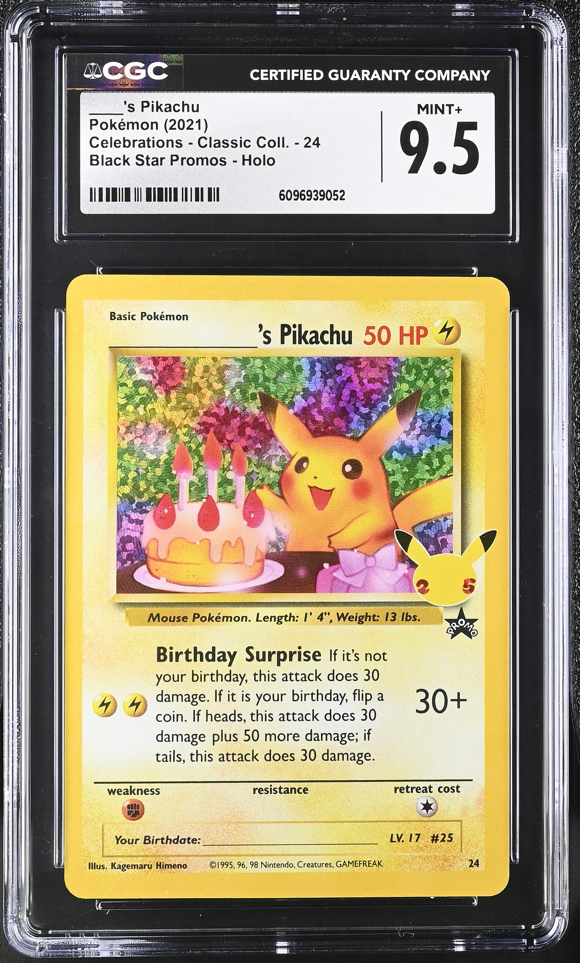 Birthday Pikachu 24 CGC 9.5 2021 Black Star Promo Holo Celebrations Classic Pokemon