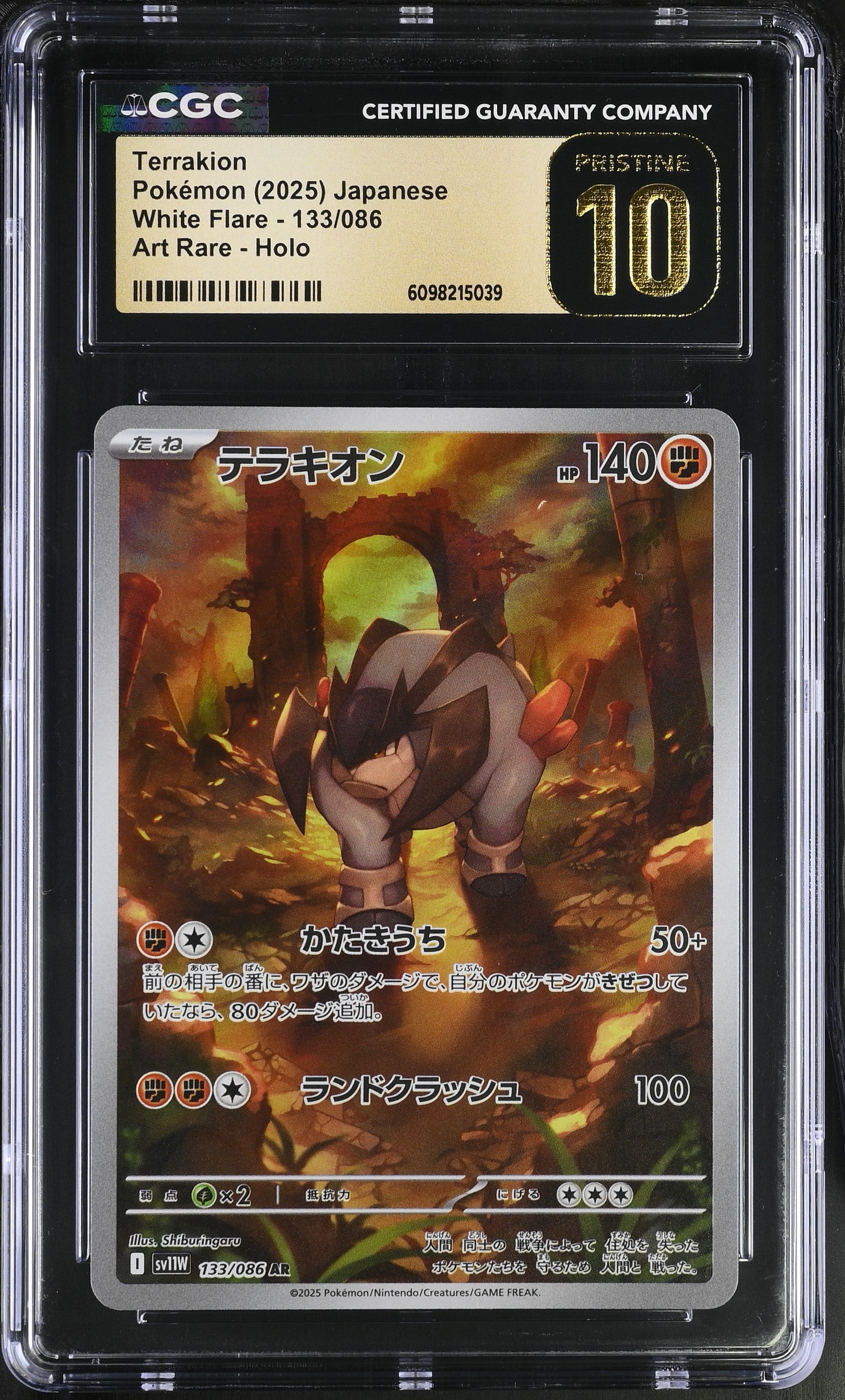 Terrakion 133/086 CGC 10 Pristine 2025 Art Rare Holo White Flare Pokemon Japanese