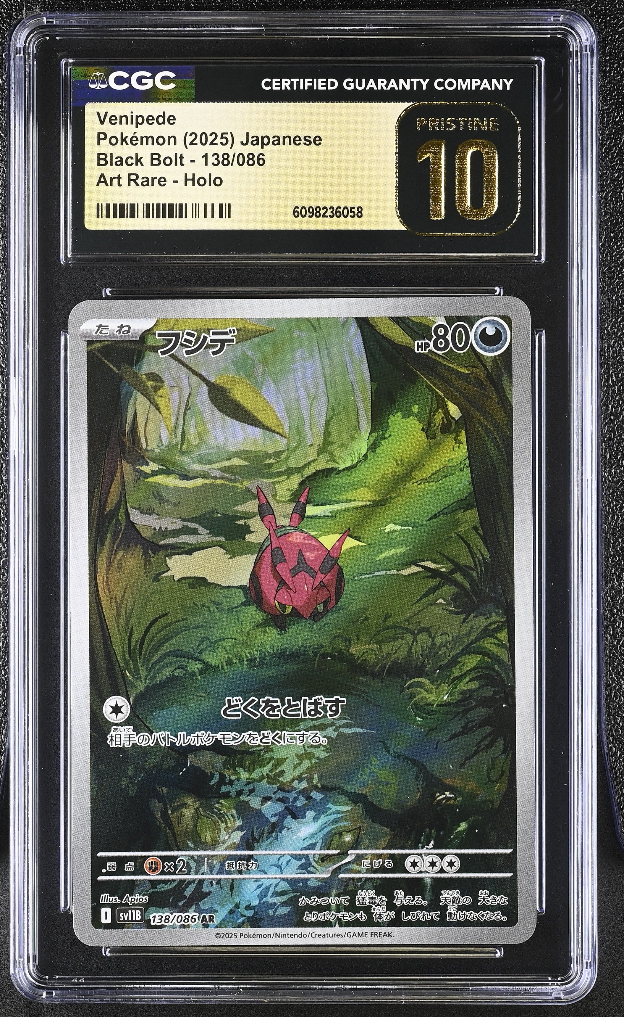 Venipede 138/086 CGC 10 Pristine 2025 Art Rare Holo Black Bolt Pokemon Japanese