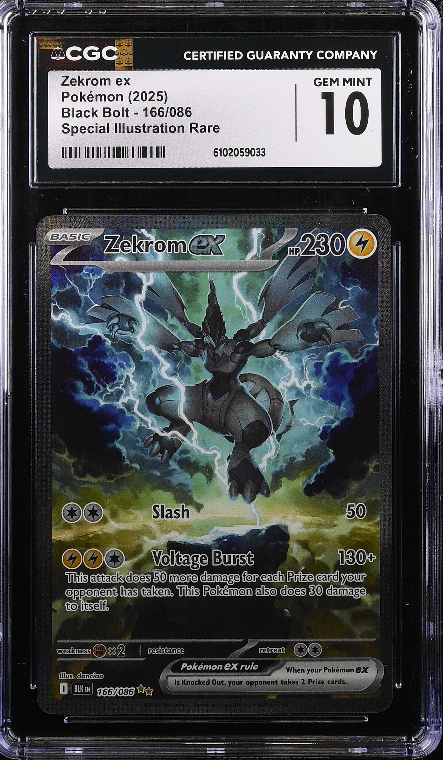 Zekrom EX 166/086 CGC 10 Gem Mint 2025 Special Illustration Rare Black Bolt Pokemon English