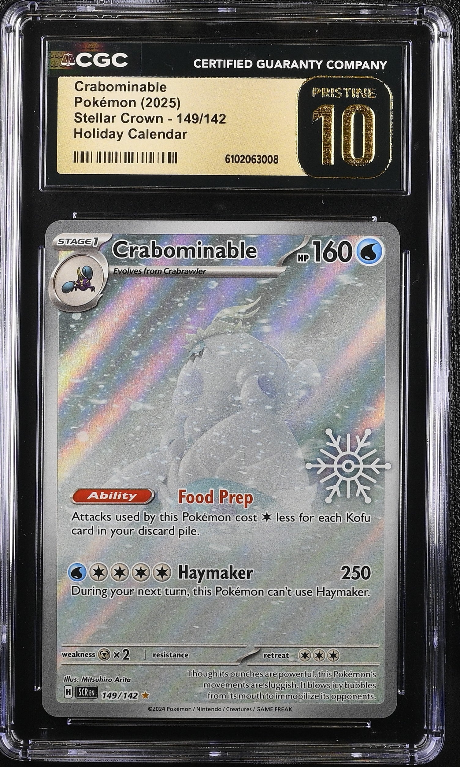 Crabominable 149/142 CGC 10 Pristine 2025 Holiday Calendar Stellar Crown Pokemon English