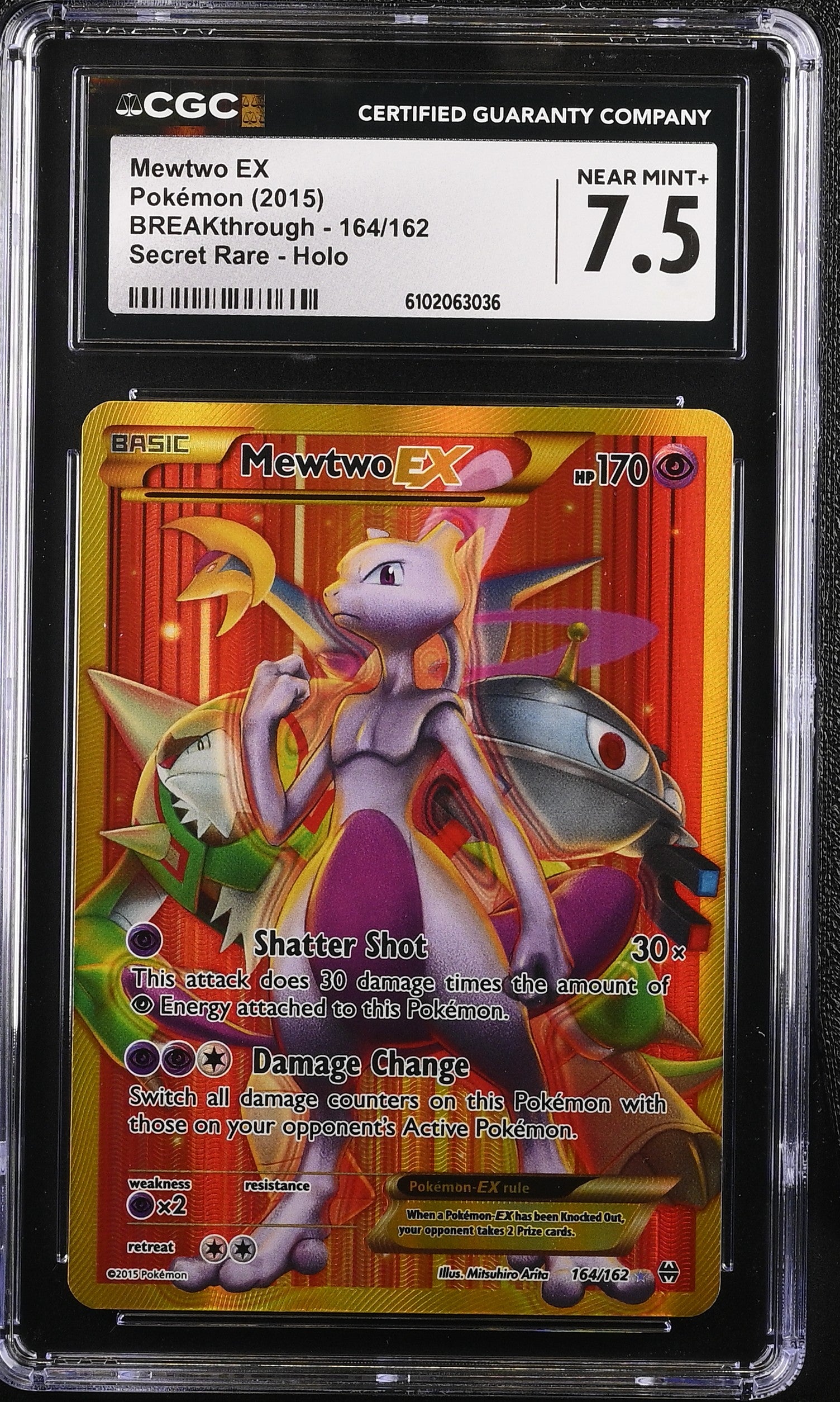 Mewtwo EX 164/162 CGC 7.5 Near Mint+ 2015 Secret Rare Holo Breakthrough Pokemon
