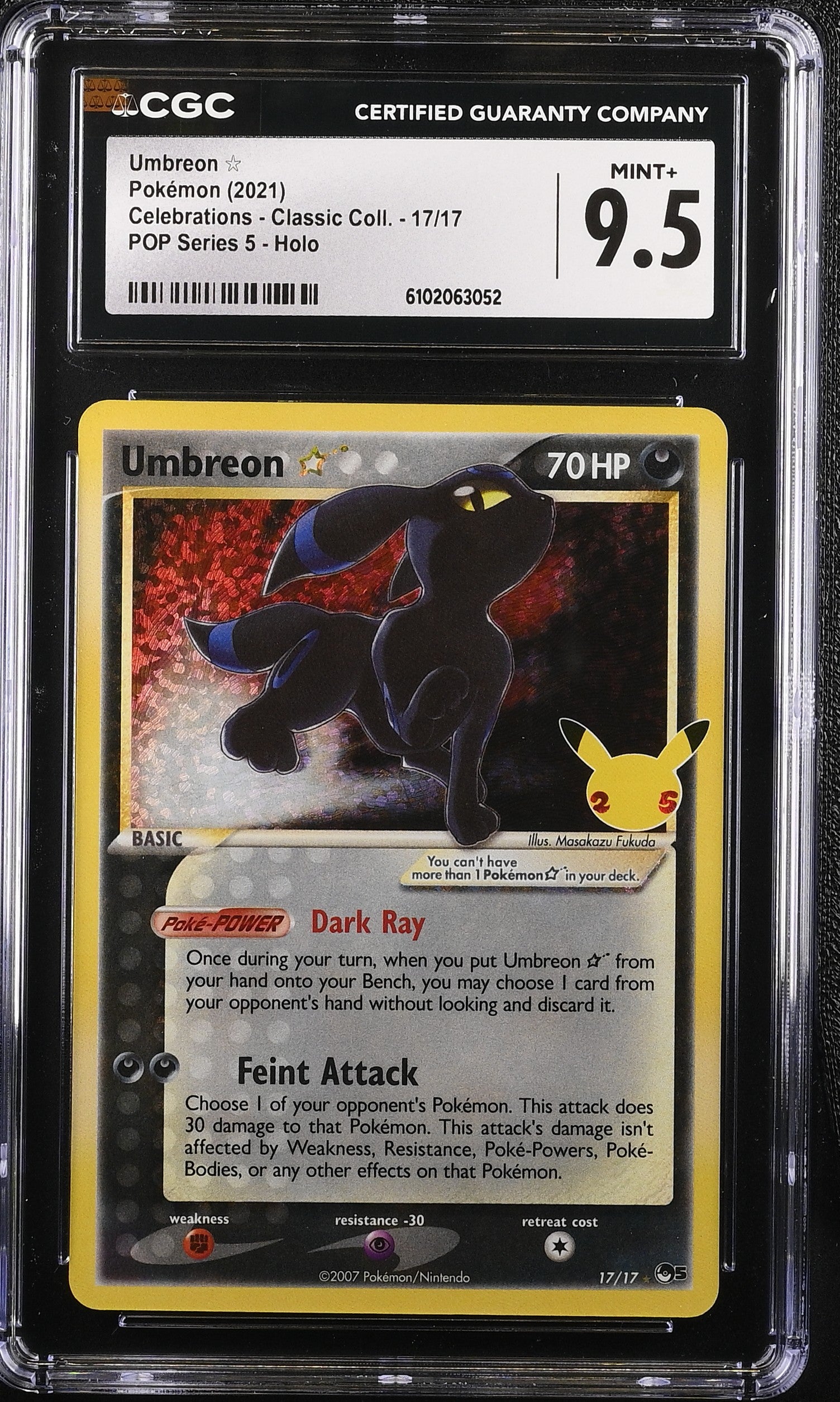 Umbreon 17/17 CGC 9.5 Mint+ 2021 Pop Series 5 Holo Celebrations - Classic Coll. Pokemon