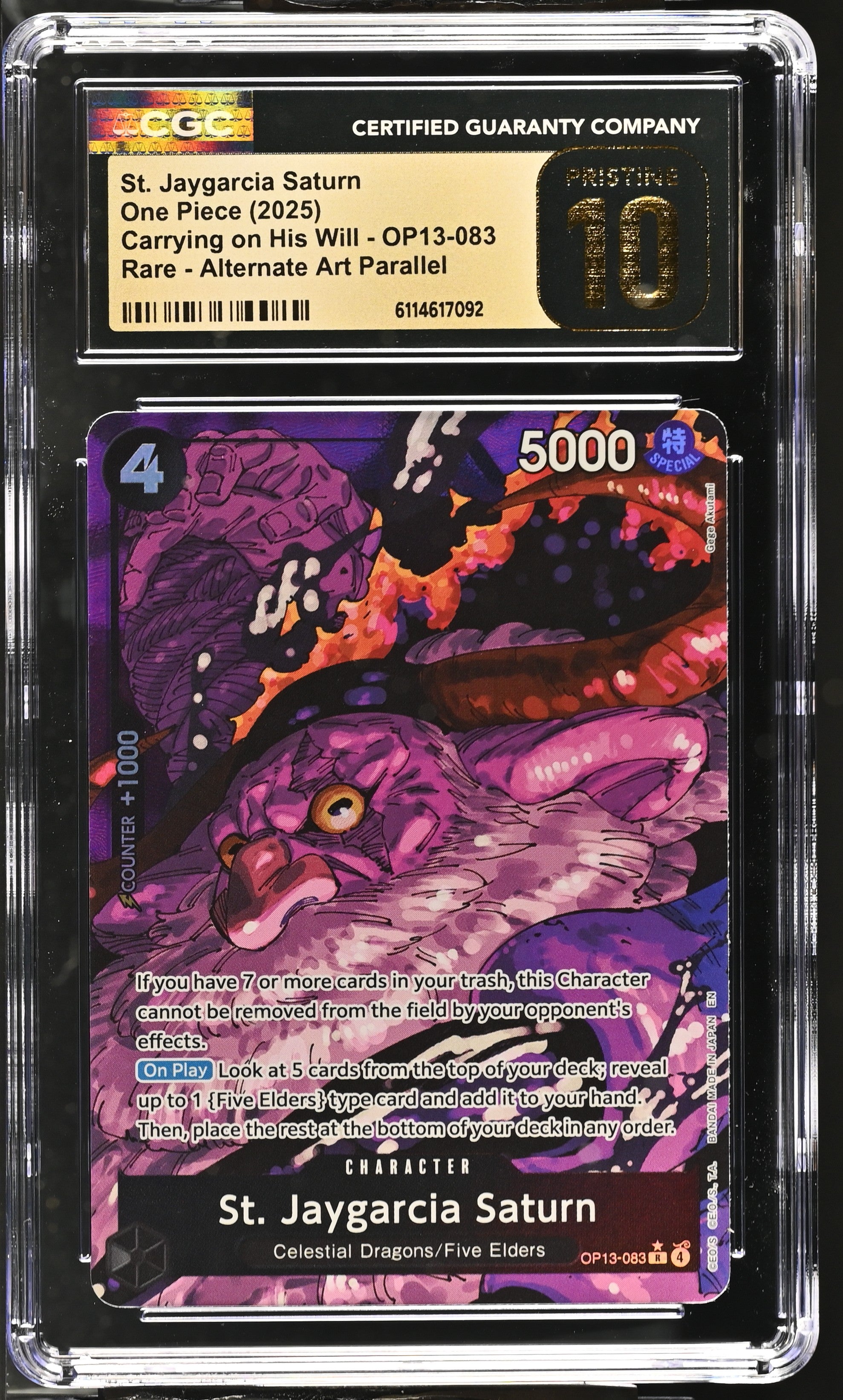 St. Jaygarcia Saturn OP13-083 CGC 10 Pristine 2025 Alternate Art Parallel One Piece