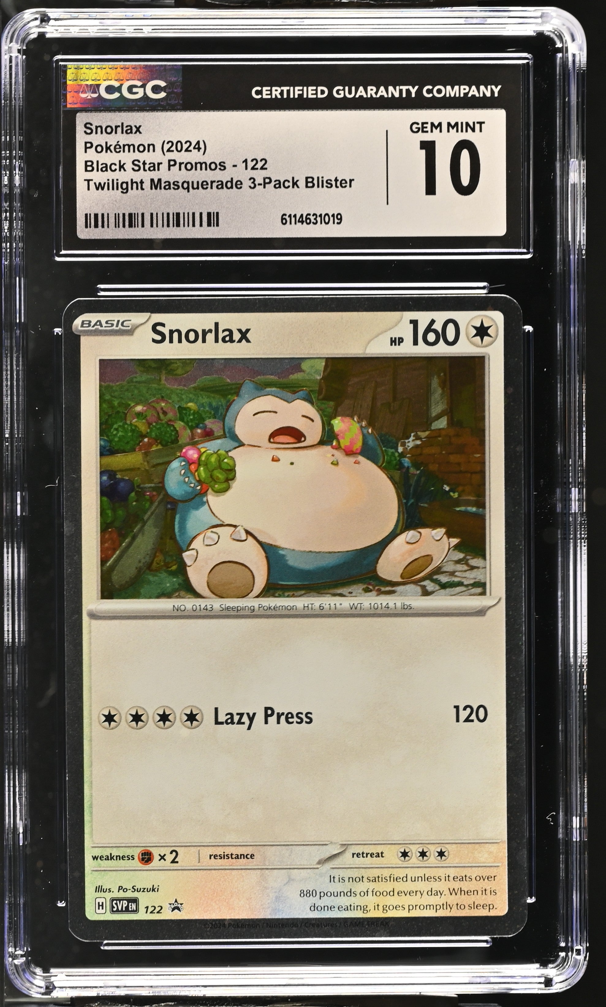 Snorlax 122 CGC 10 Gem Mint 2024 Twilight Masquerade Black Star Promo Pokemon