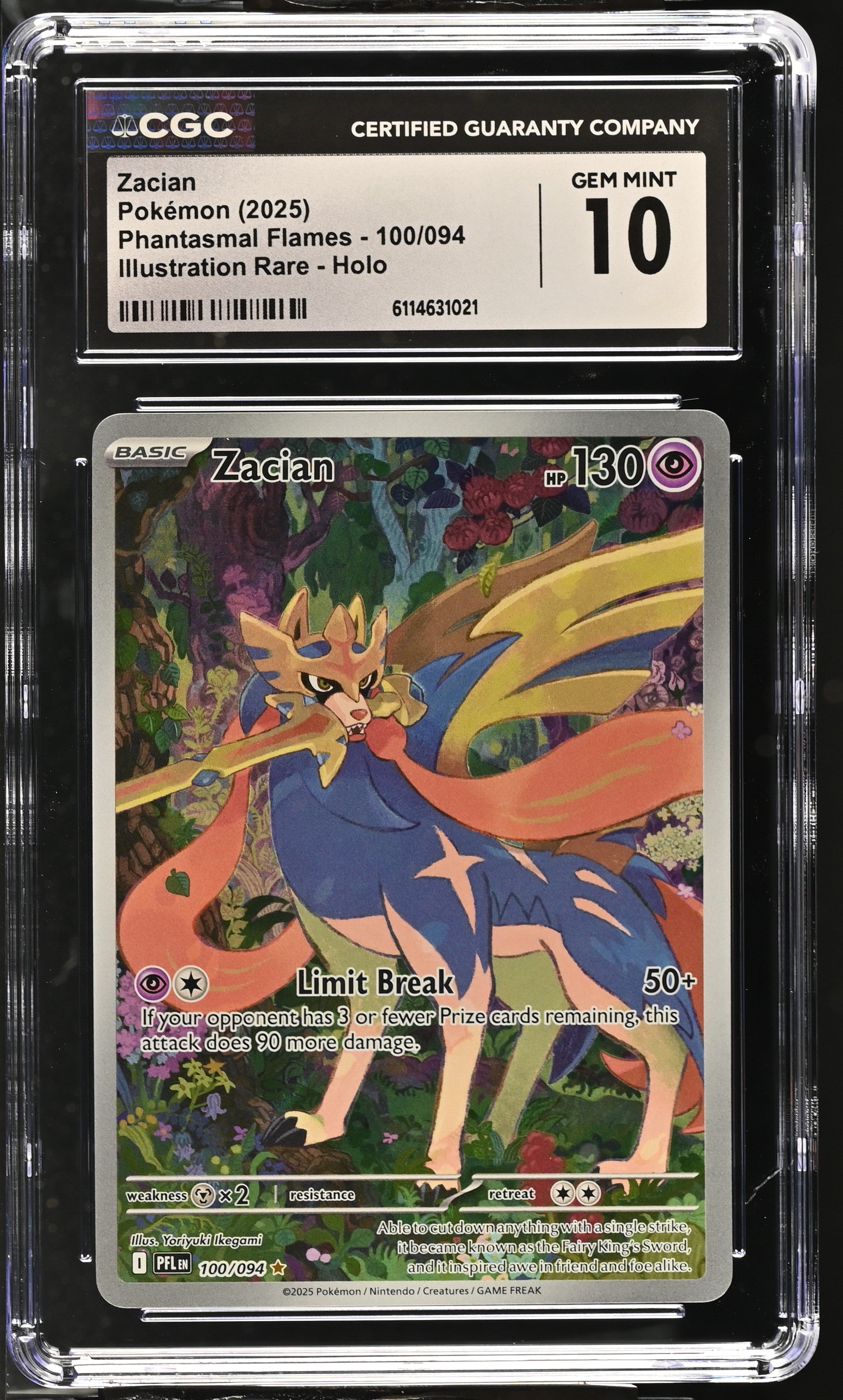 Zacian 100/094 CGC 10 Gem Mint 2025 Illustration Rare Holo Phantasmal Flames Pokemon