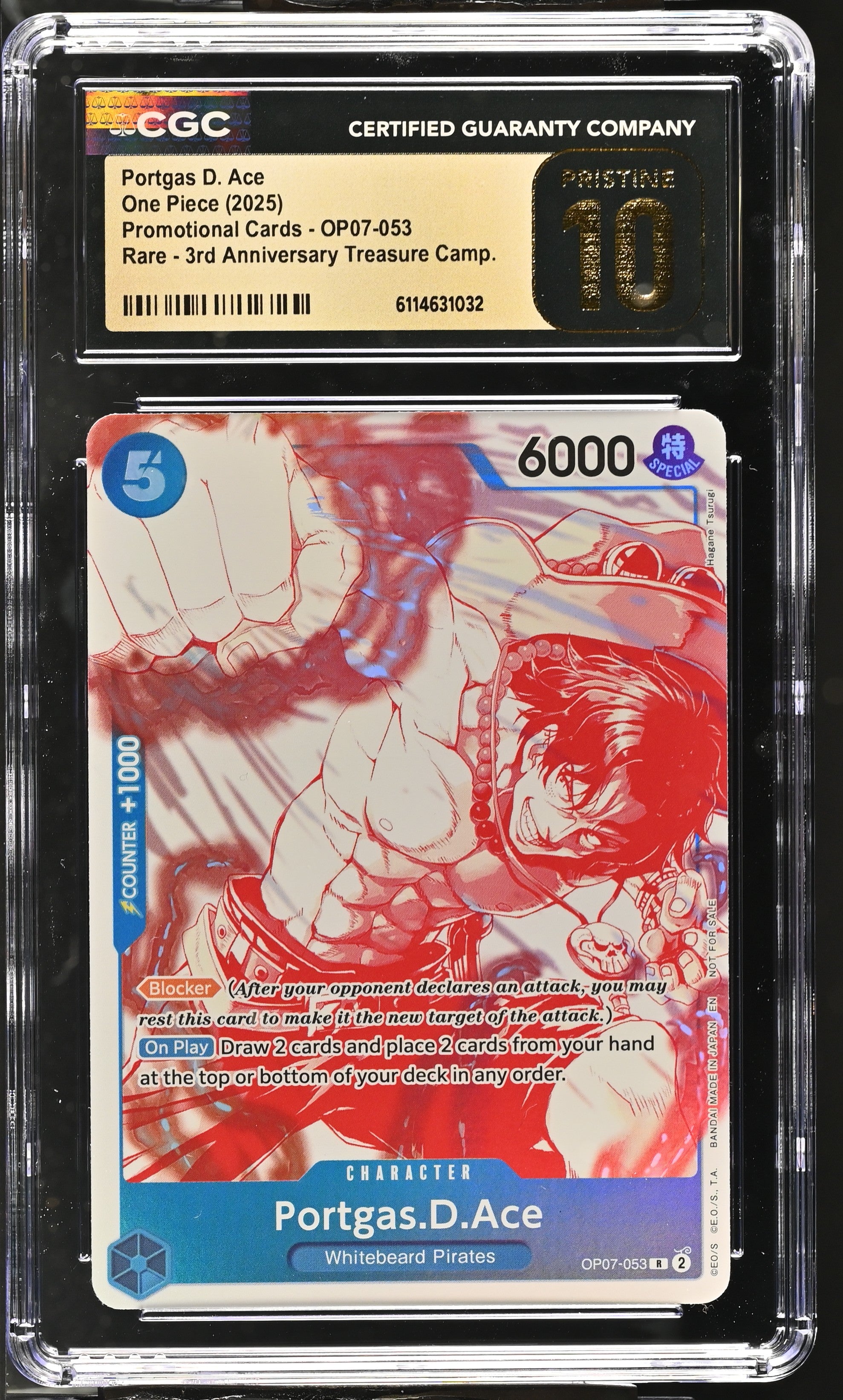 Portgas D. Ace OP07-053 CGC 10 Pristine 2025 3rd Anniversary Promo One Piece