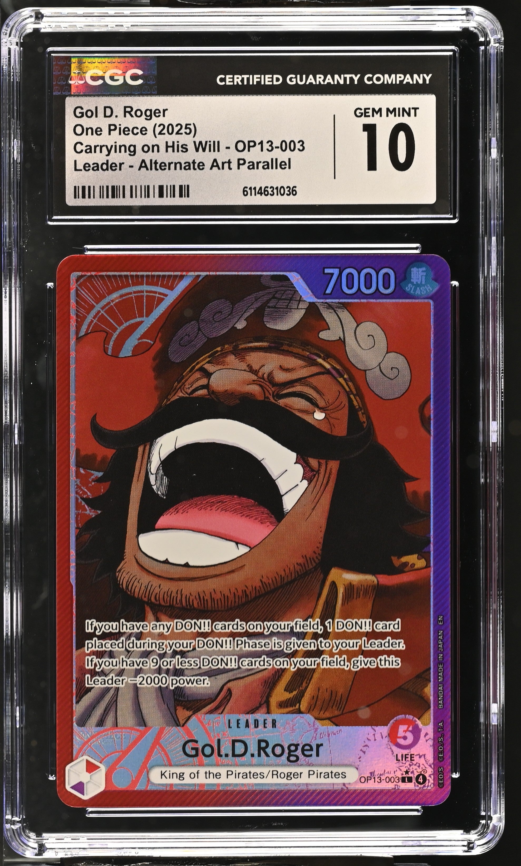 Gol D. Roger OP13-003 CGC 10 Gem Mint 2025 Alternate Art Parallel One Piece