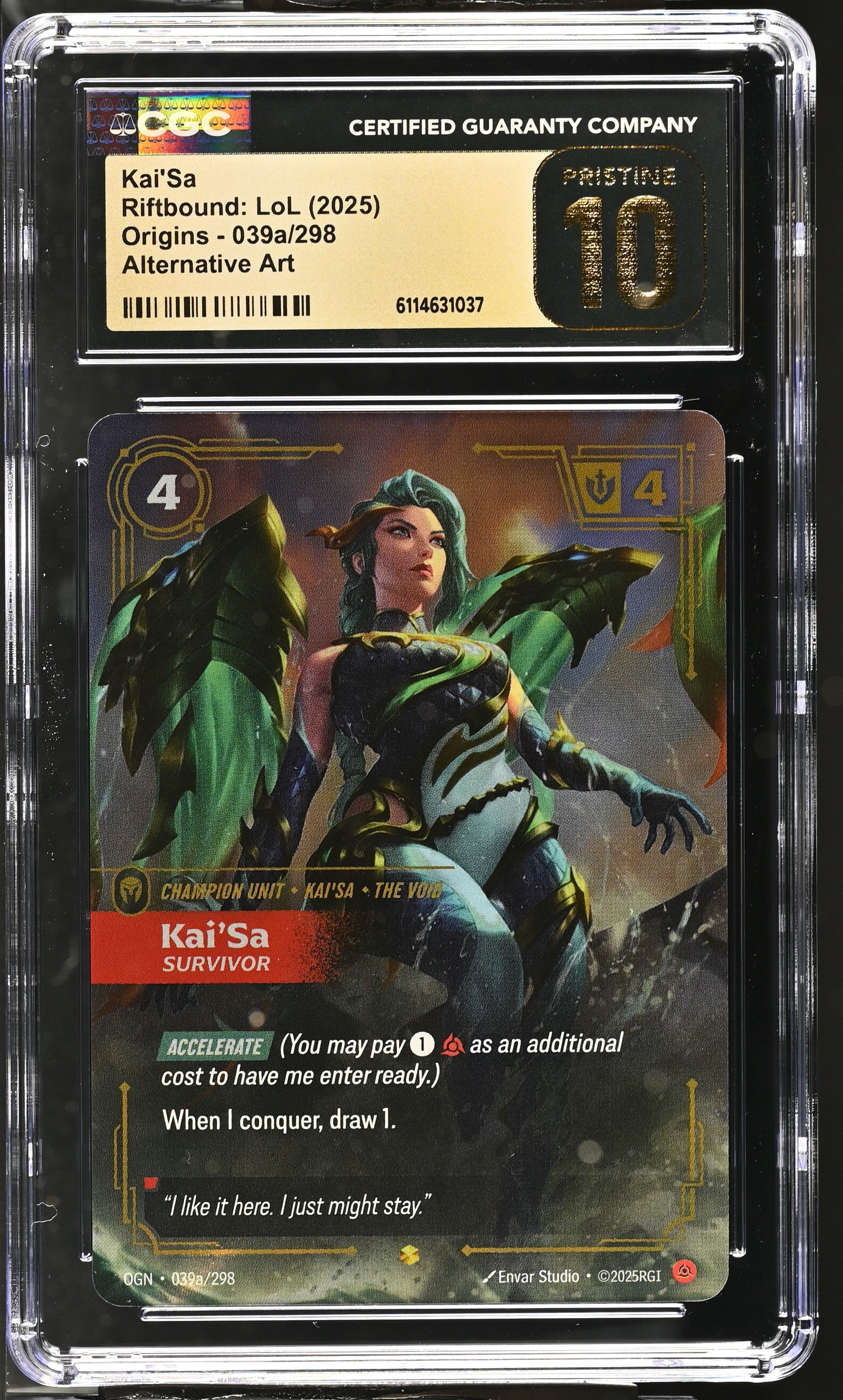 Kai'sa 039a/298 CGC 10 Pristine 2025 Origins Riftbound: Lol