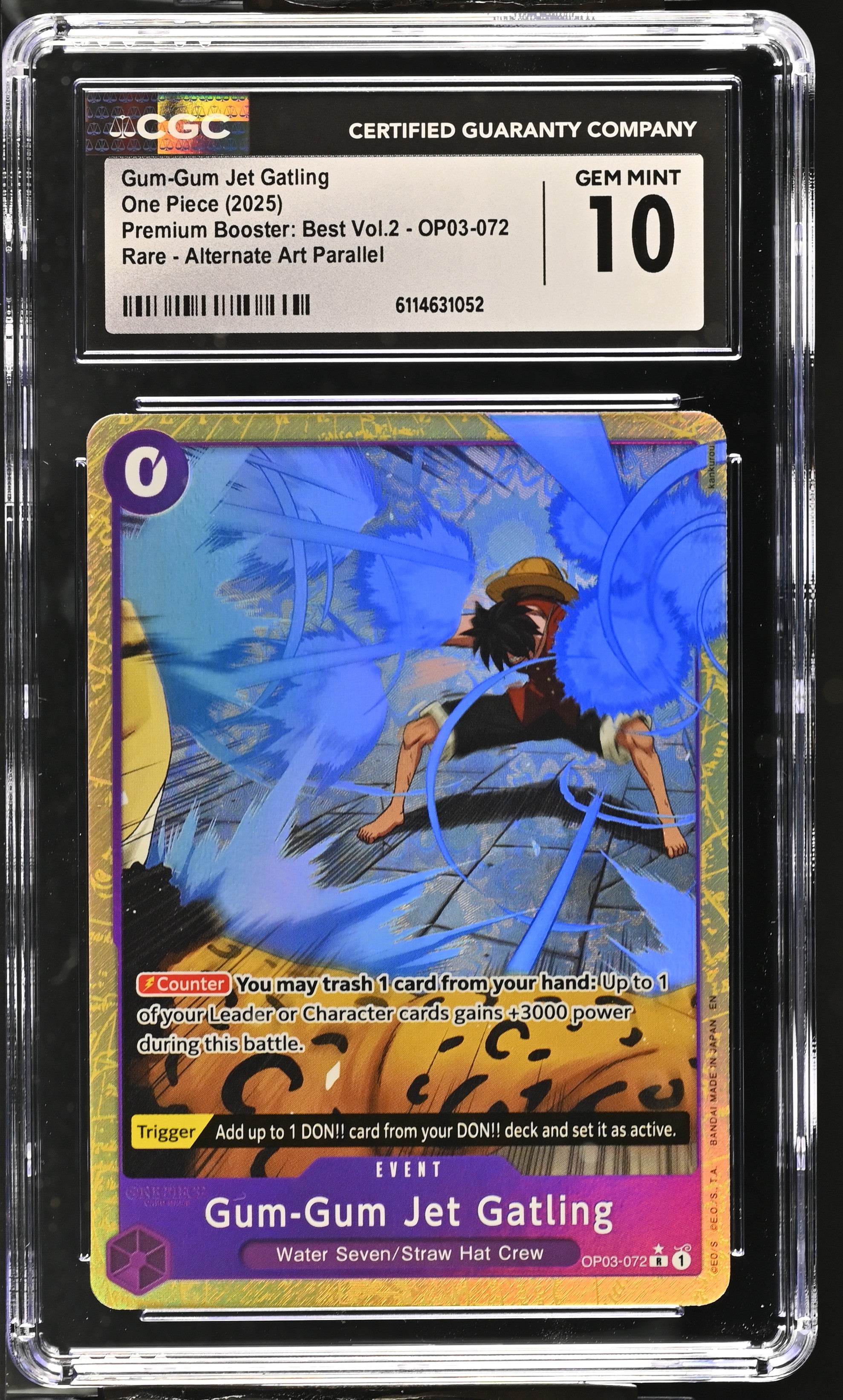 Gum-gum Jet Gatling Luffy OP03-072 CGC 10 Gem Mint 2025 Alternate Art One Piece