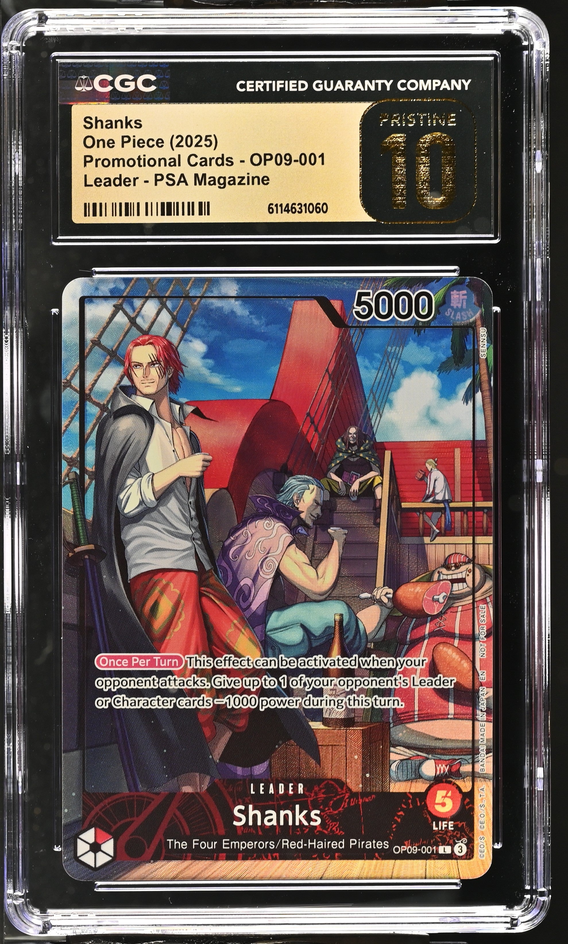 Shanks OP09-001 CGC 10 Pristine 2025 PSA Magazine Promotional Cards One Piece