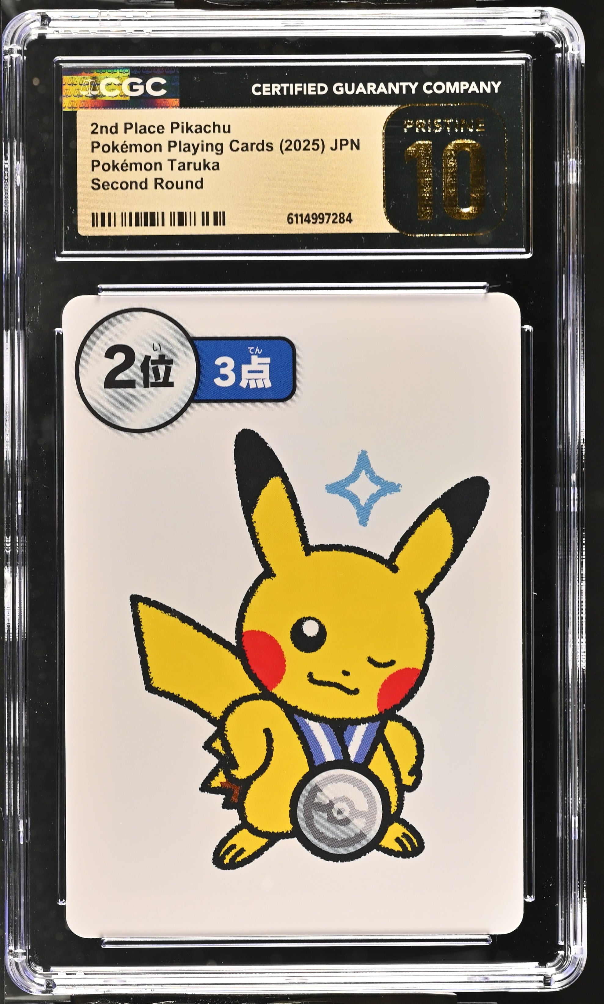2nd Place Pikachu CGC 10 Pristine 2025 Pokemon Taruka Playing Card Japanese
