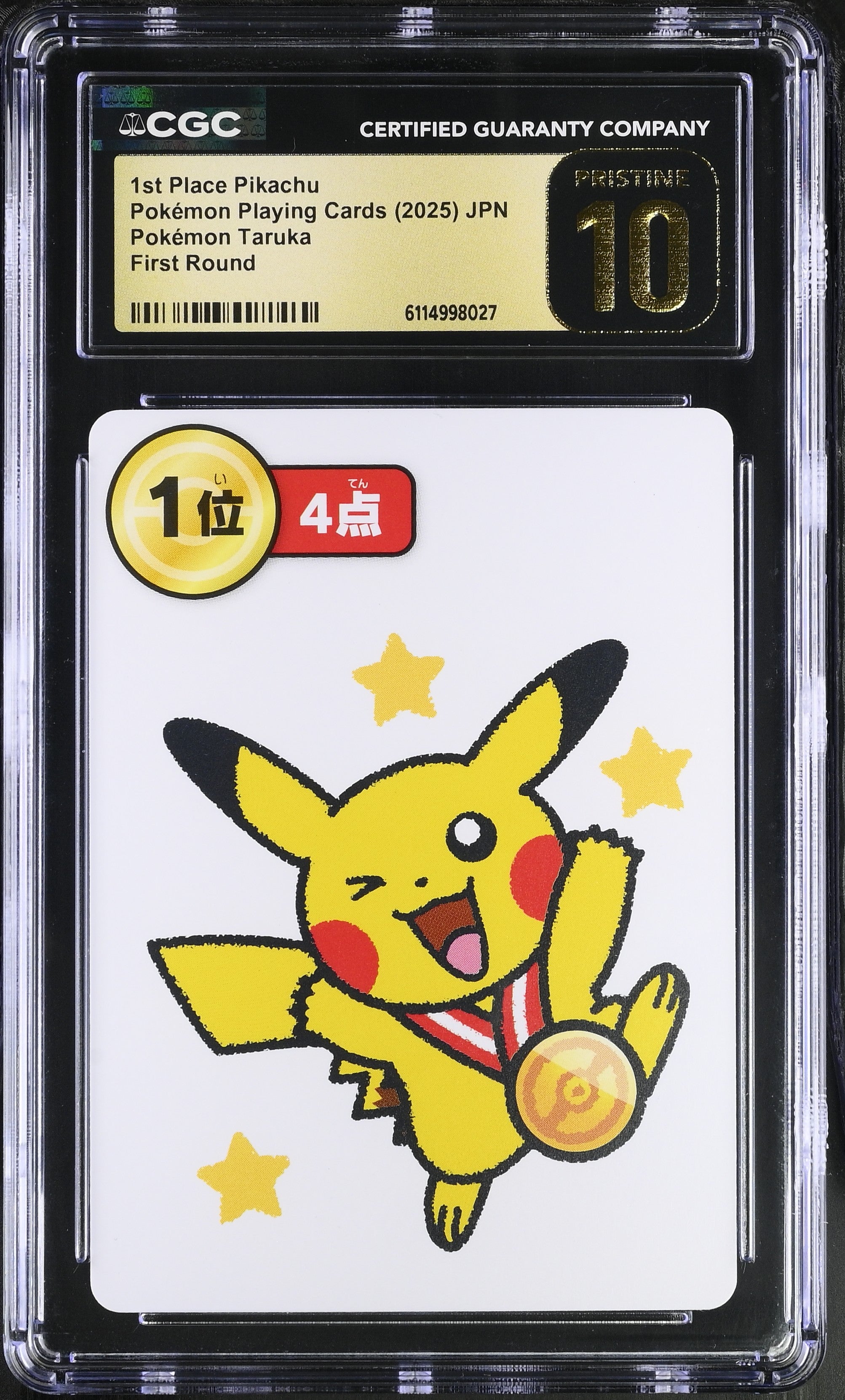 1st Place Pikachu CGC 10 Pristine 2025 Pokemon Taruka Playing Card Japanese
