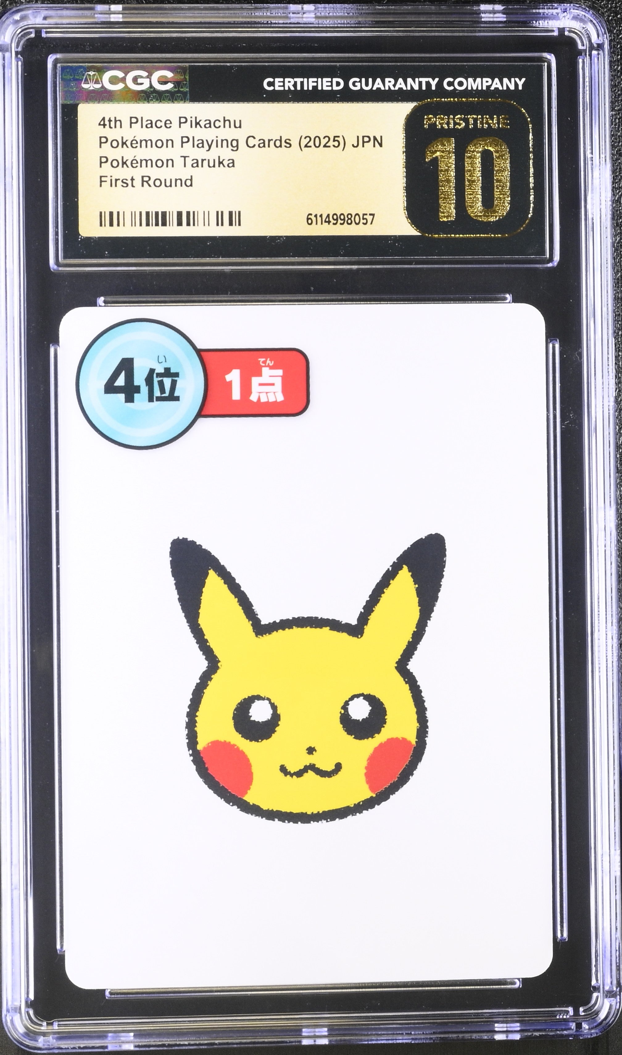 4th Place Pikachu CGC 10 Pristine 2025 Pokemon Taruka Playing Card Japanese