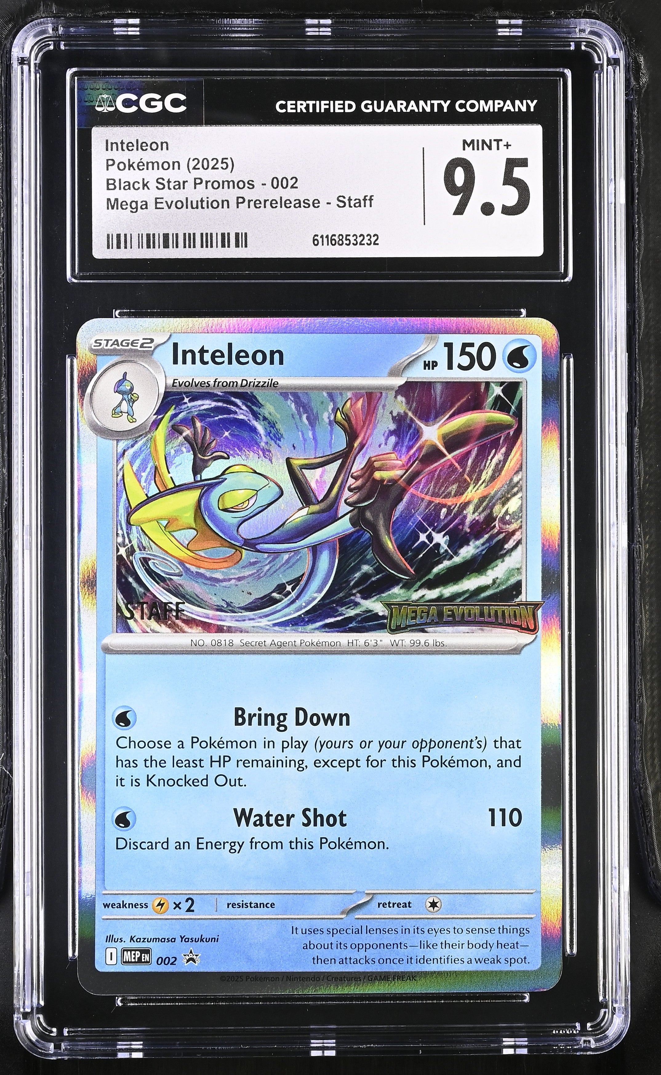 Inteleon 002 CGC 9.5 Mint+ 2025 Mega Evolution Prerelease Staff Black Star Promos Pokemon