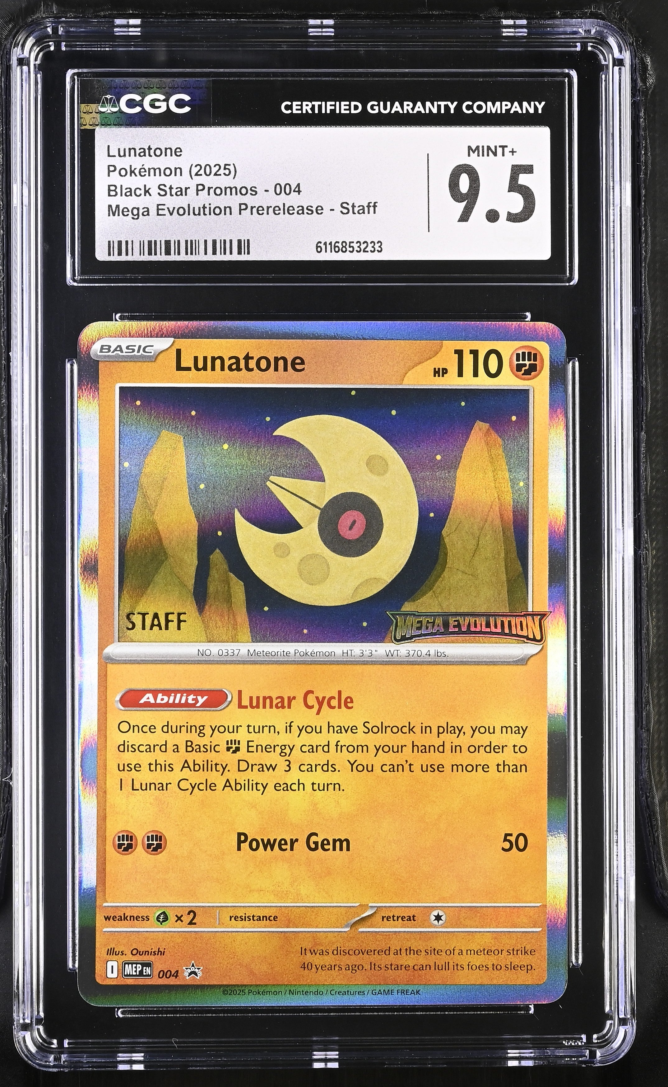 Lunatone 004 CGC 9.5 Mint+ 2025 Mega Evolution Prerelease Staff Black Star Promos Pokemon