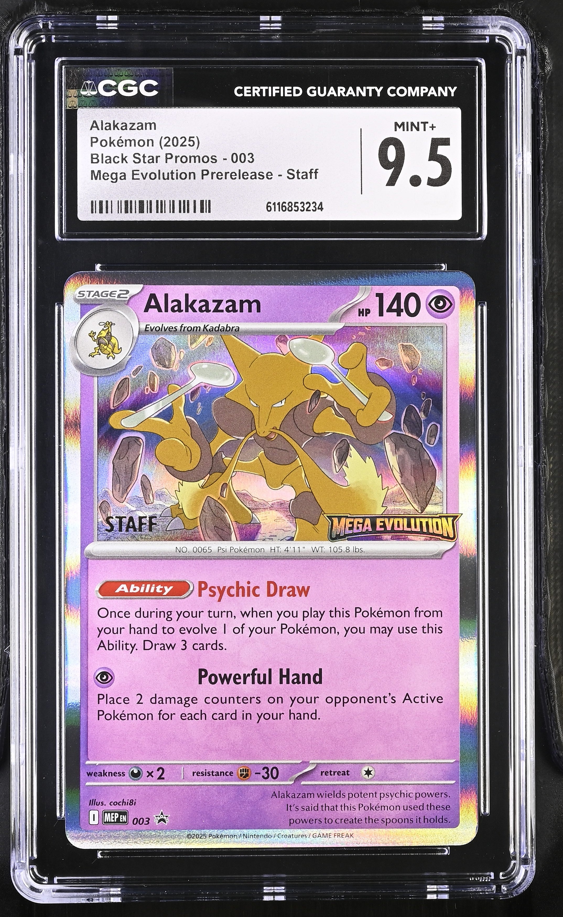Alakazam 003 CGC 9.5 2025 Mega Evolution Prerelease Staff Black Star Promos Pokemon