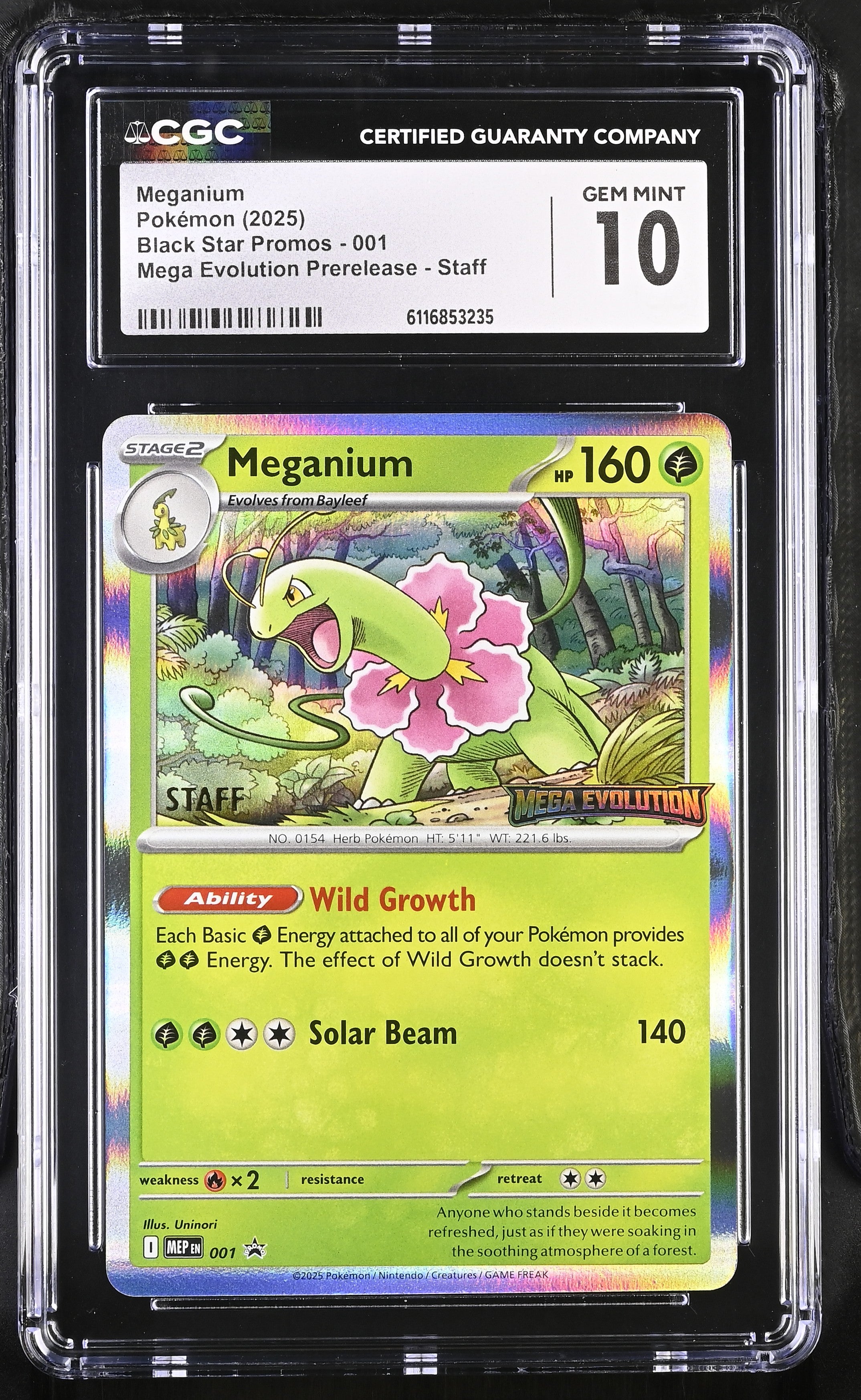 Meganium 001 MEP CGC 10 Gem Mint 2025 Mega Evolution Prerelease Staff Black Star Promos Pokemon English