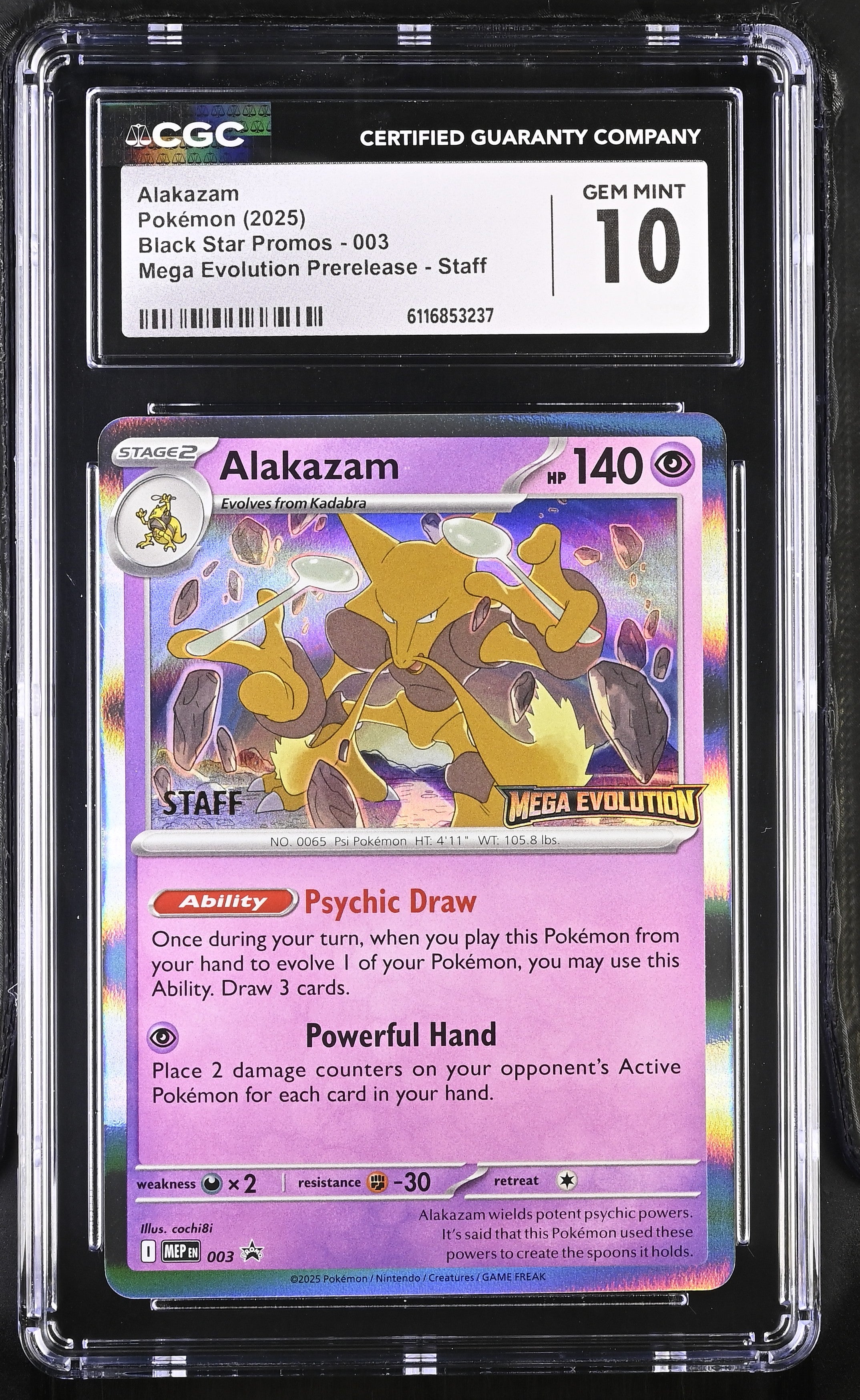 Alakazam 003 MEP CGC 10 Gem Mint 2025 Mega Evolution Prerelease Staff Black Star Promos Pokemon English