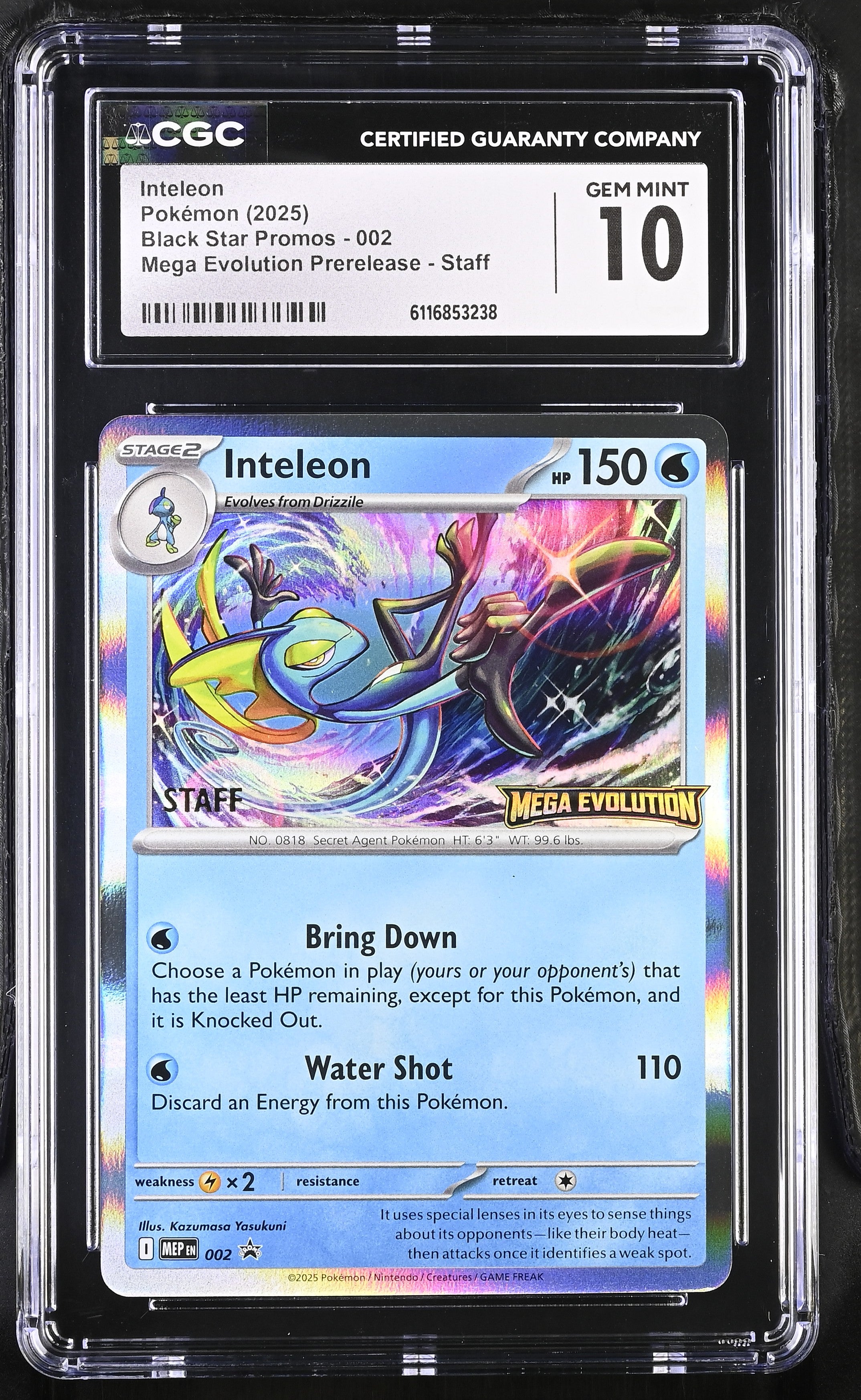 Inteleon 002 MEP CGC 10 Gem Mint 2025 Mega Evolution Prerelease Staff Black Star Promos Pokemon