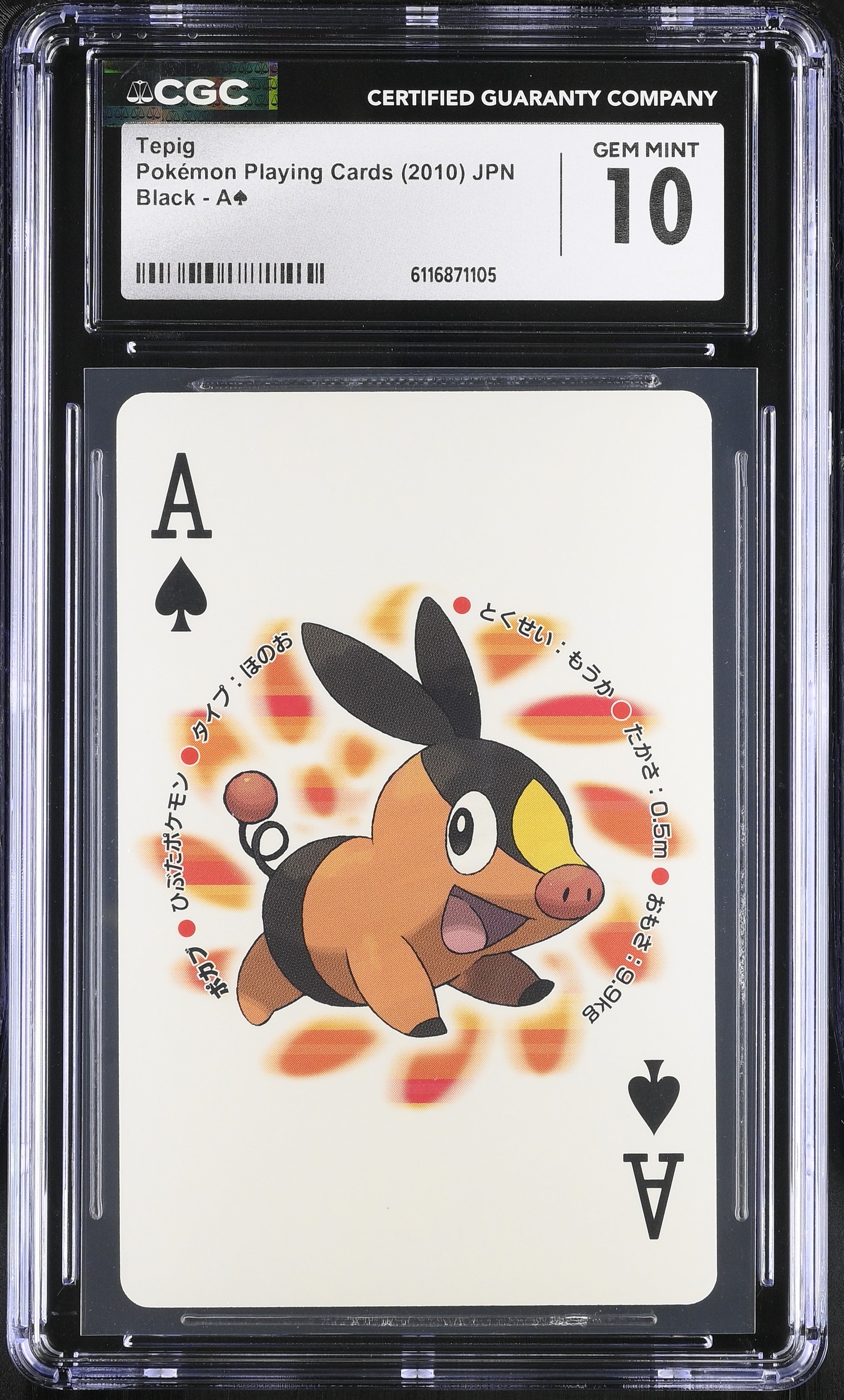 Tepig A CGC 10 Gem Mint 2010 Poker Black Pokemon Playing Card Japanese
