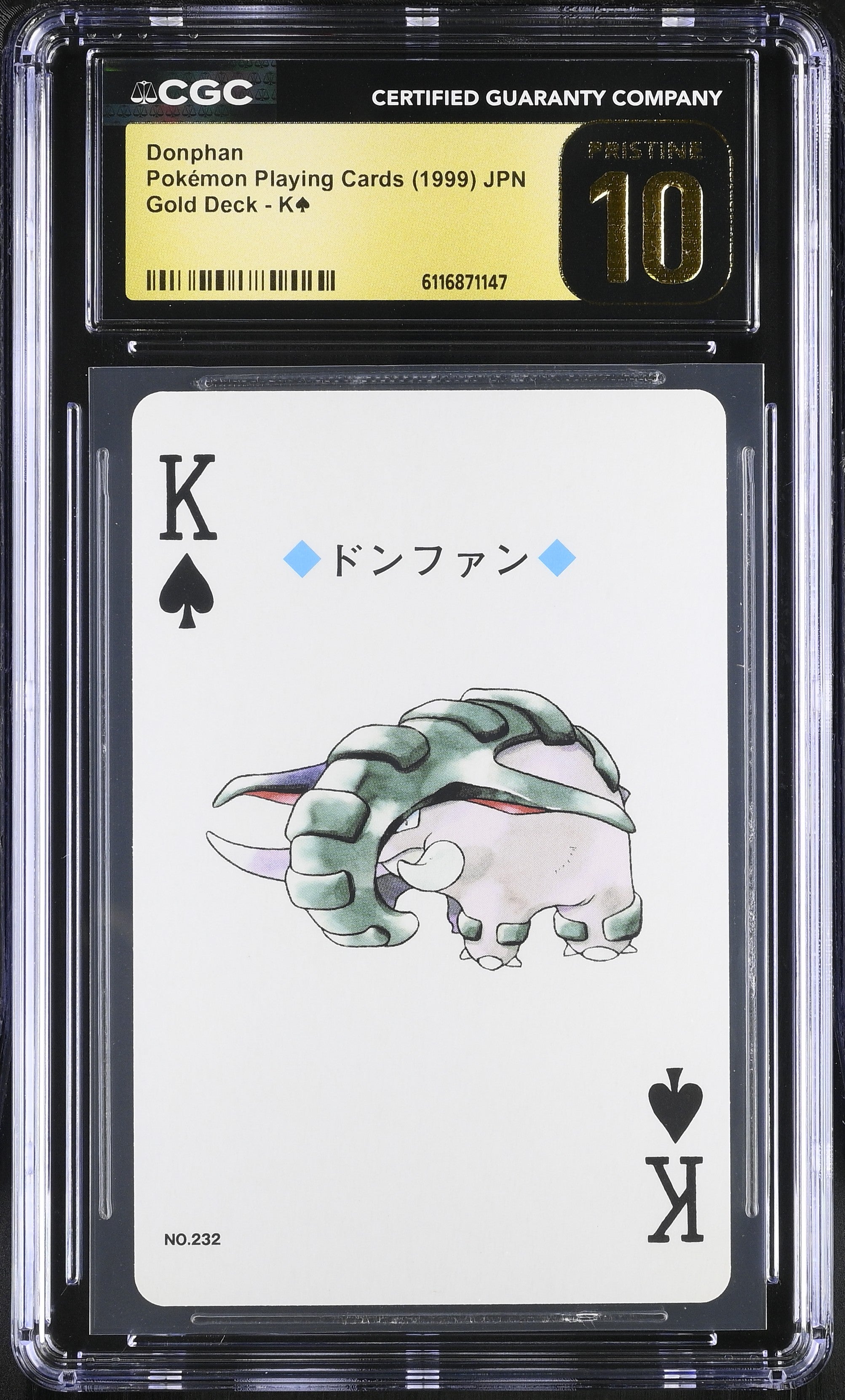 Donphan K CGC 10 Pristine 1999 Gold Poker Deck Pokemon Playing Card Japanese