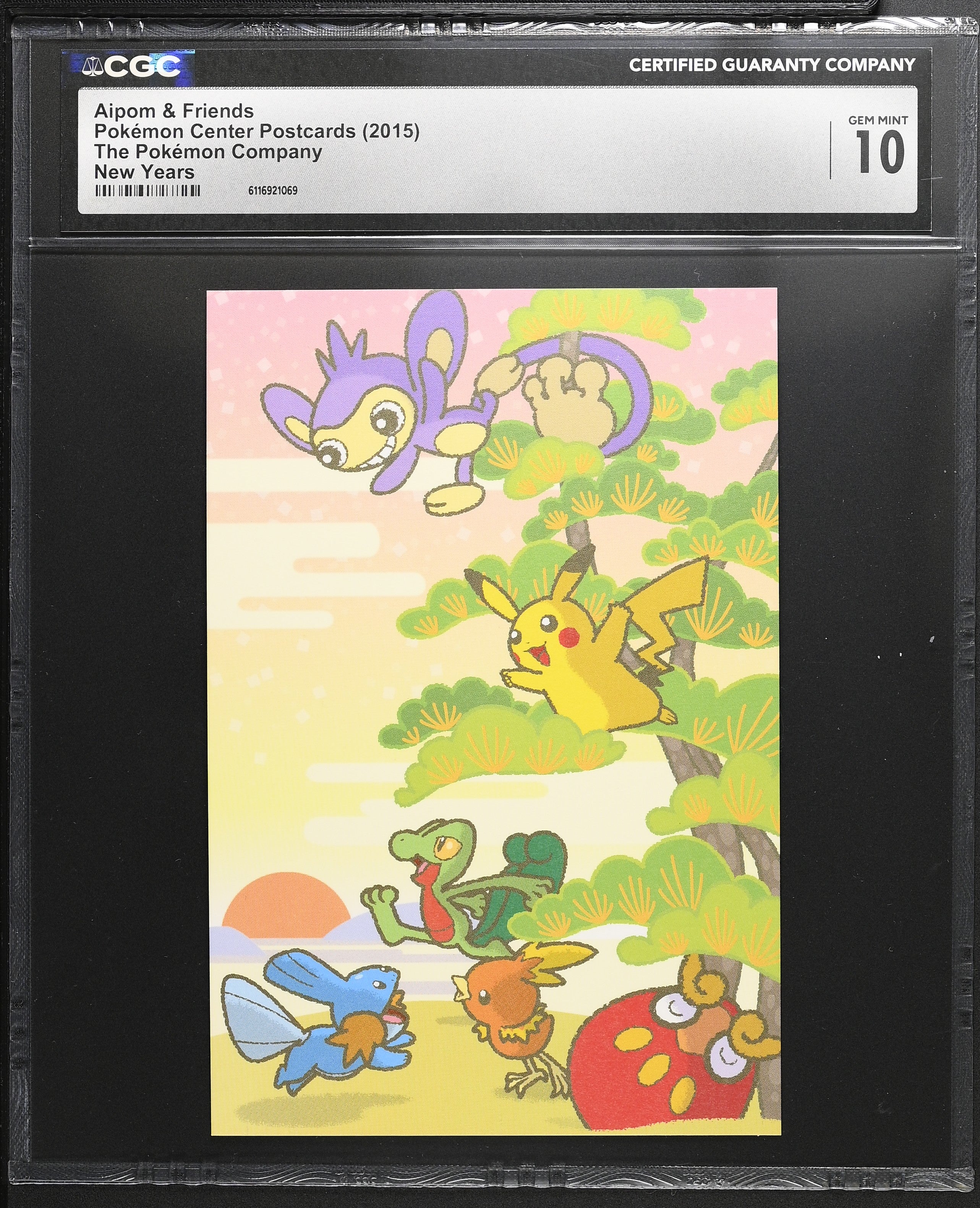 Pikachu Treecko Mudkip Torchic Aipom CGC 10 2015 New Years Pokemon Postcard