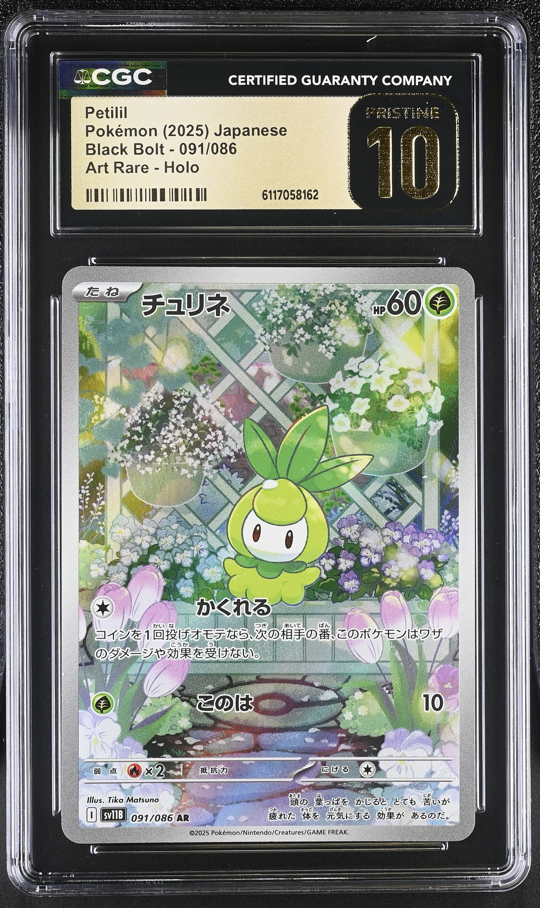 Petilil 091/086 CGC 10 Pristine 2025 Art Rare Holo Black Bolt Pokemon Japanese