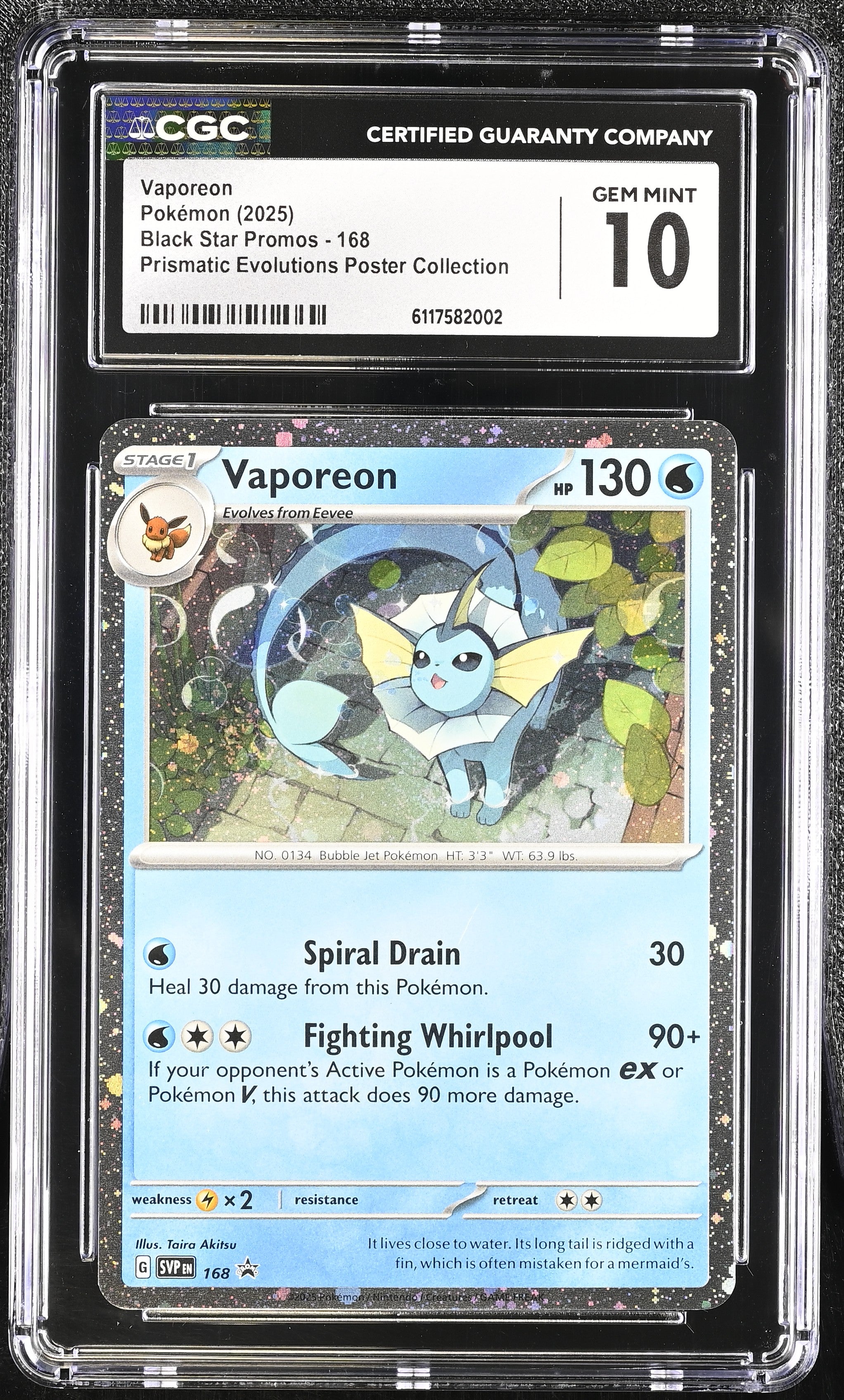 Vaporeon 168 CGC 10 Gem Mint 2025 Prismatic Evolutions Black Star Promos Pokemon English