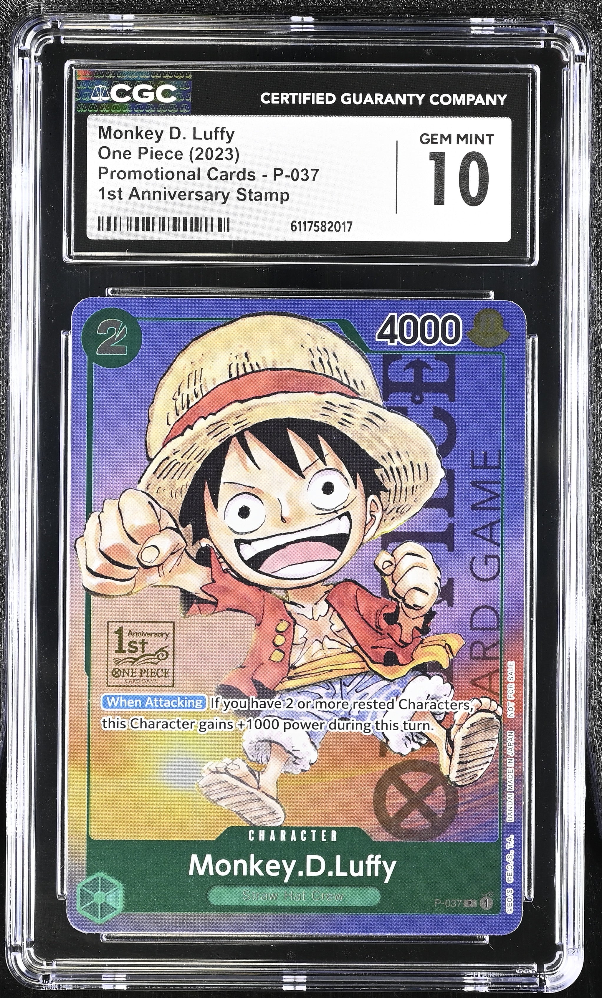 Monkey D. Luffy P-037 CGC 10 Gem 2023 1st Anniversary Promo One Piece English