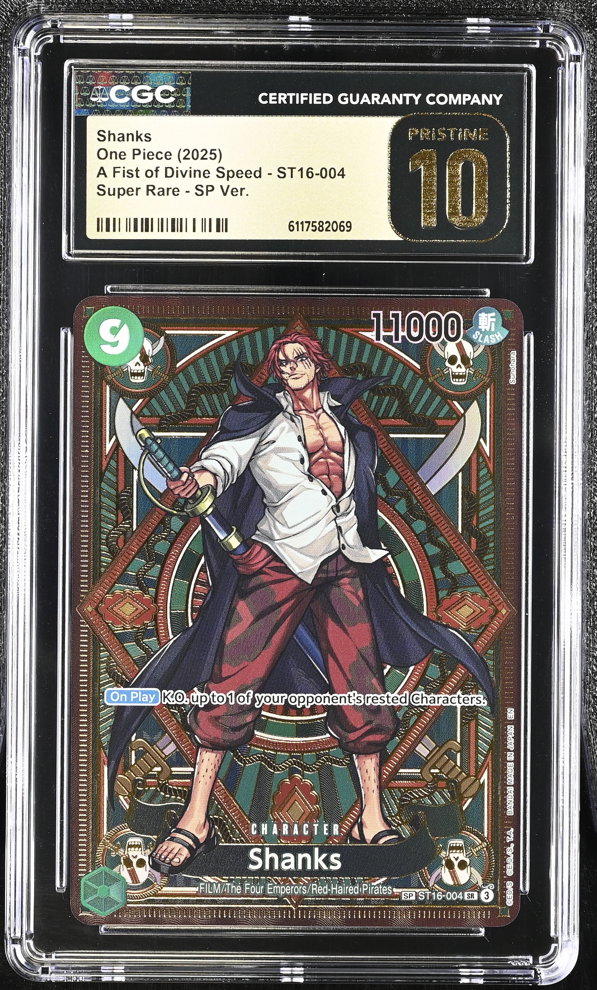 Shanks ST16-004 CGC 10 Pristine 2025 Sp Ver. A Fist Of Divine Speed One Piece