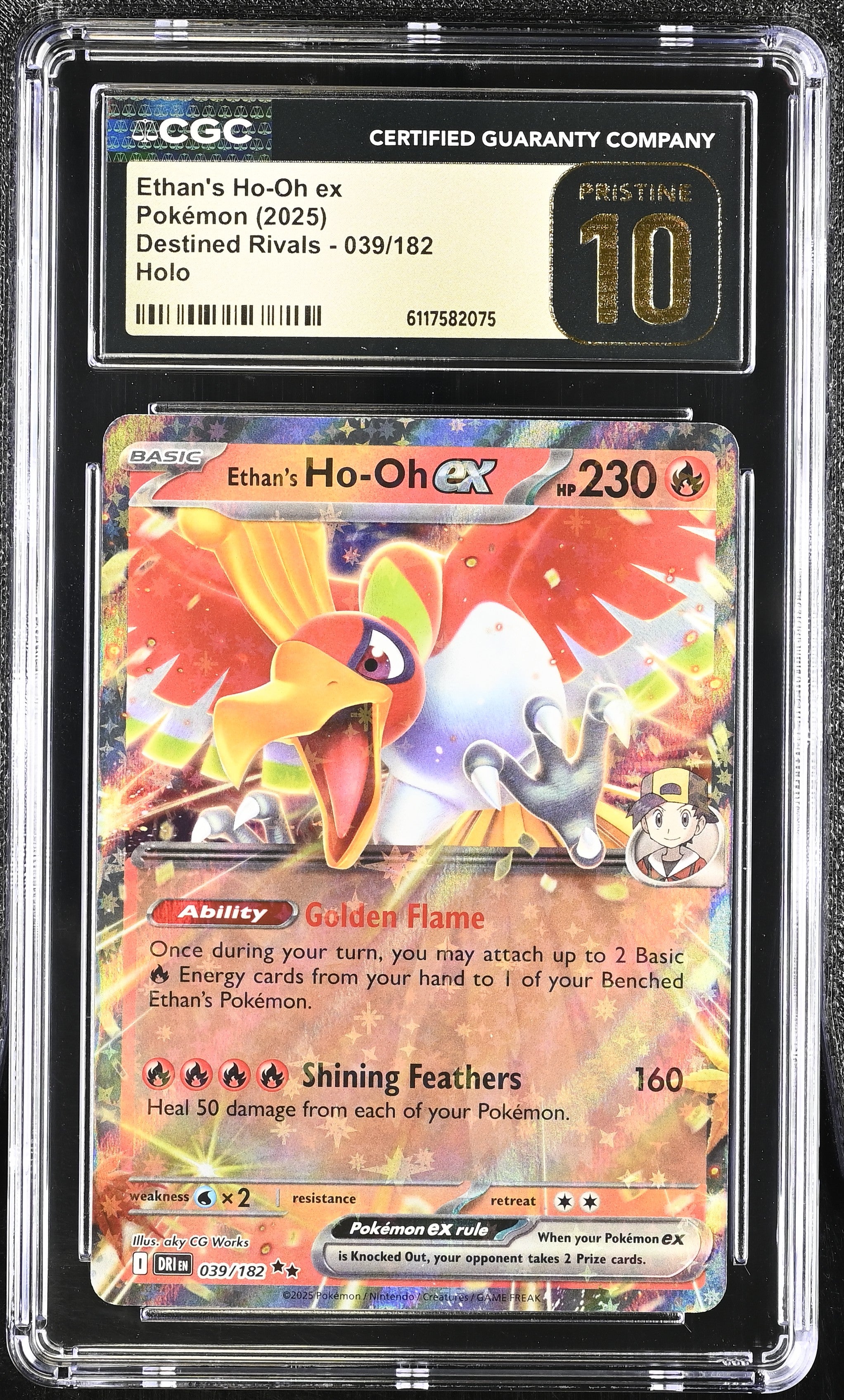 Ethan's Ho-oh EX 039/182 CGC 10 Pristine 2025 Holo Destined Rivals Pokemon