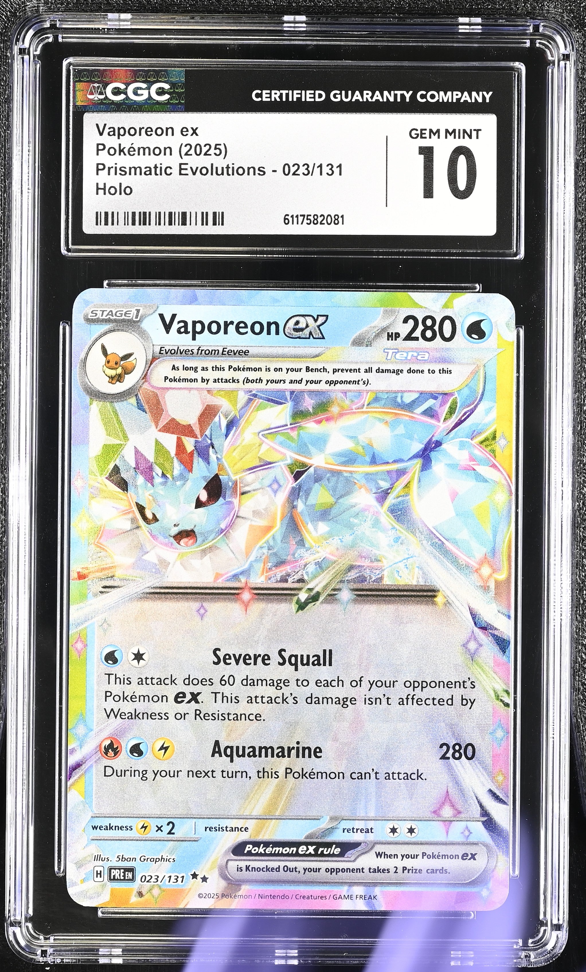 Vaporeon EX 023/131 CGC 10 Gem Mint 2025 Holo Prismatic Evolutions Pokemon English