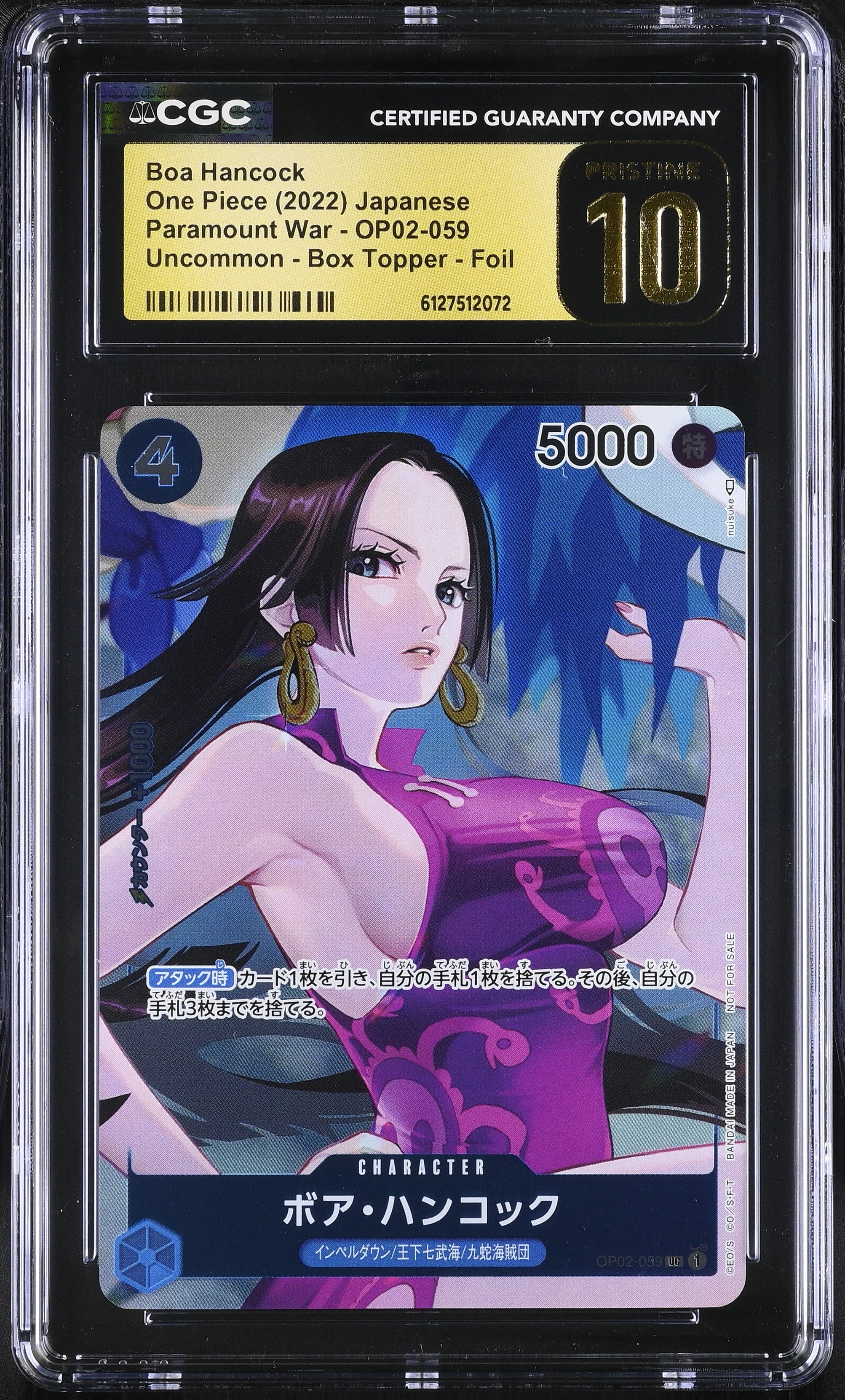 Boa Hancock OP02-059 CGC 10 Pristine 2022 Box Topper Foil Paramount War One Piece Japanese