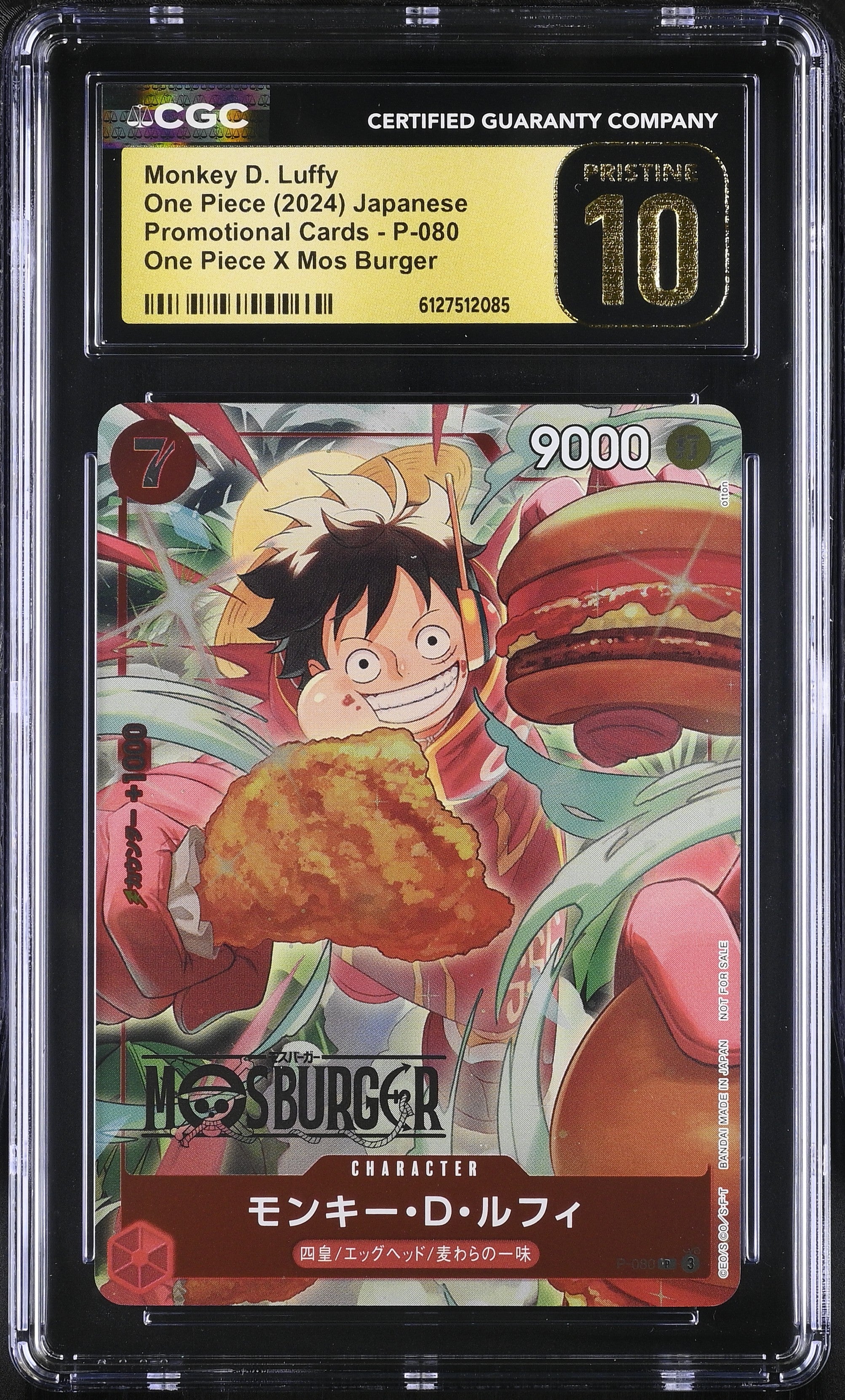 Monkey D. Luffy P-080 CGC 10 Pristine 2024 One Piece X Mos Burger Promotional Cards One Piece Japanese