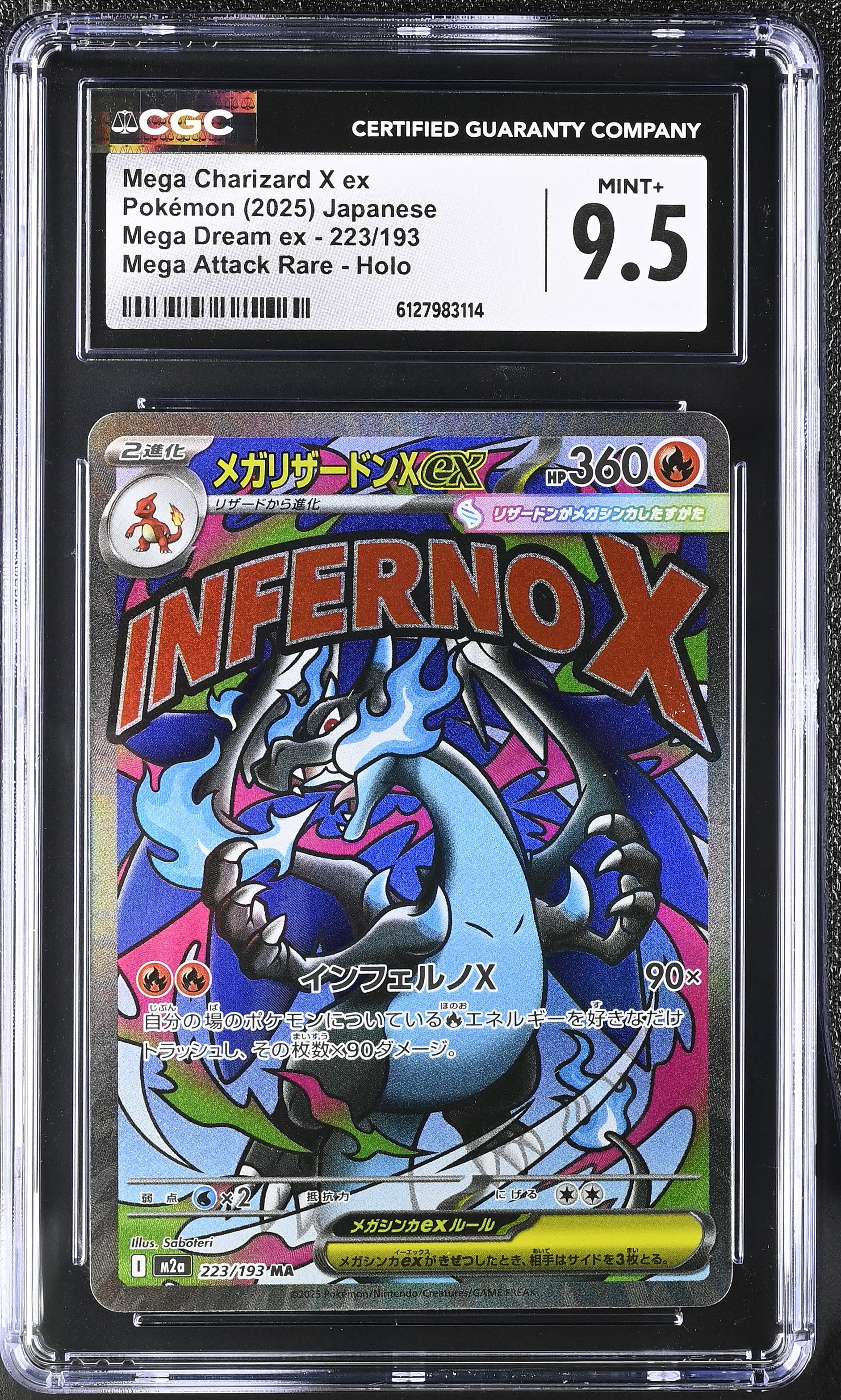 Mega Charizard X EX 223/193 CGC 9.5 Mint+ 2025 Attack Rare Holo Mega Dream EX Pokemon Japanese