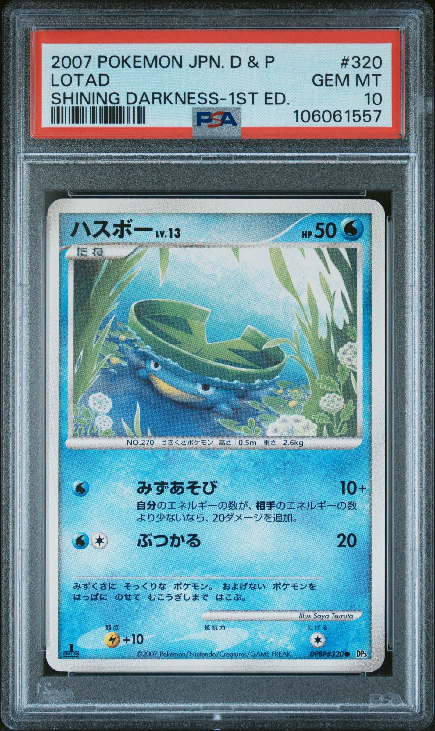 LOTAD 320 PSA 10 POKEMON DIAMOND & PEARL SHINING DARKNESS 2007 JAPANESE 1ST ED