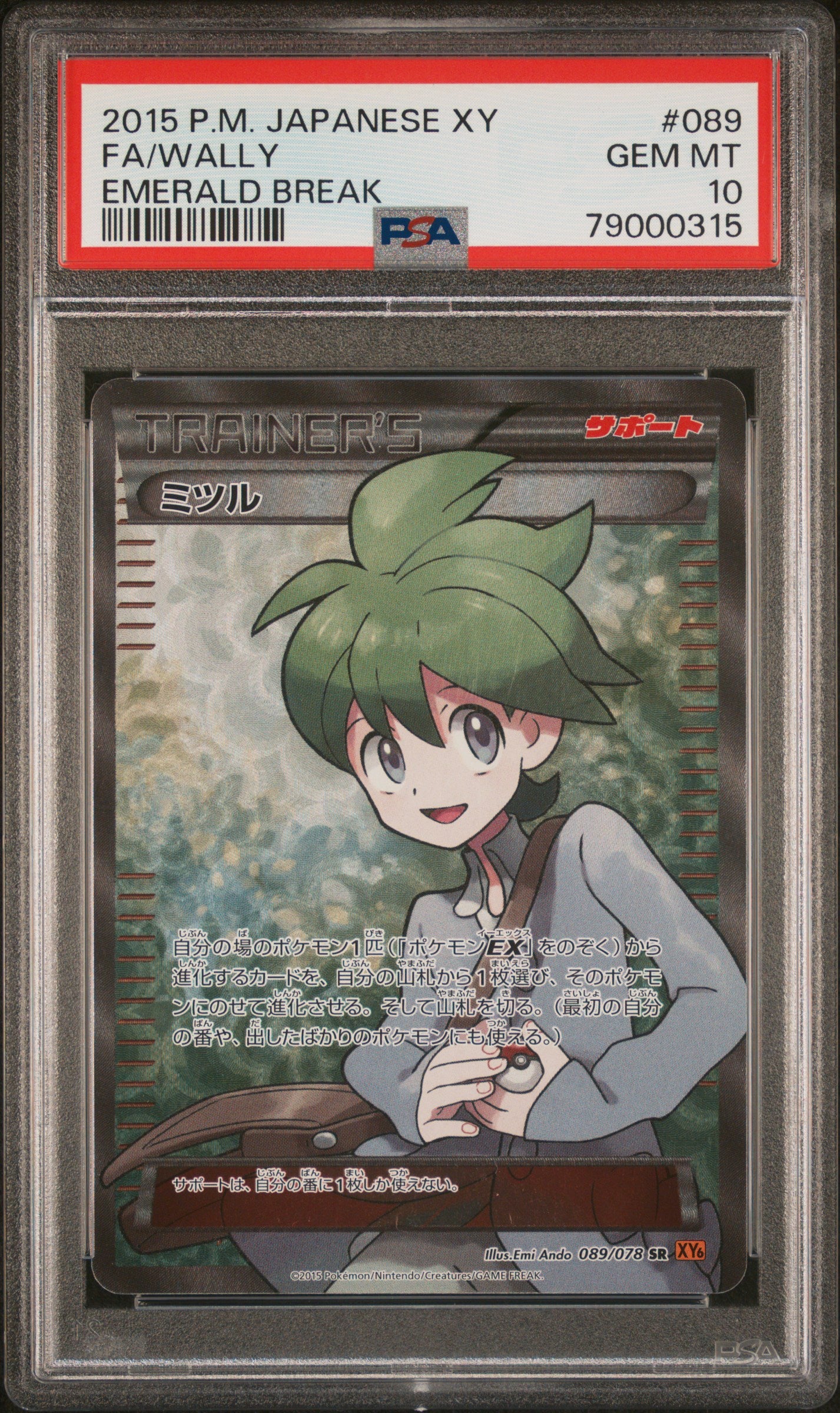 WALLY 089/078 PSA 10 POKEMON XY EMERALD BREAK 2015 JAPANESE FULL ART
