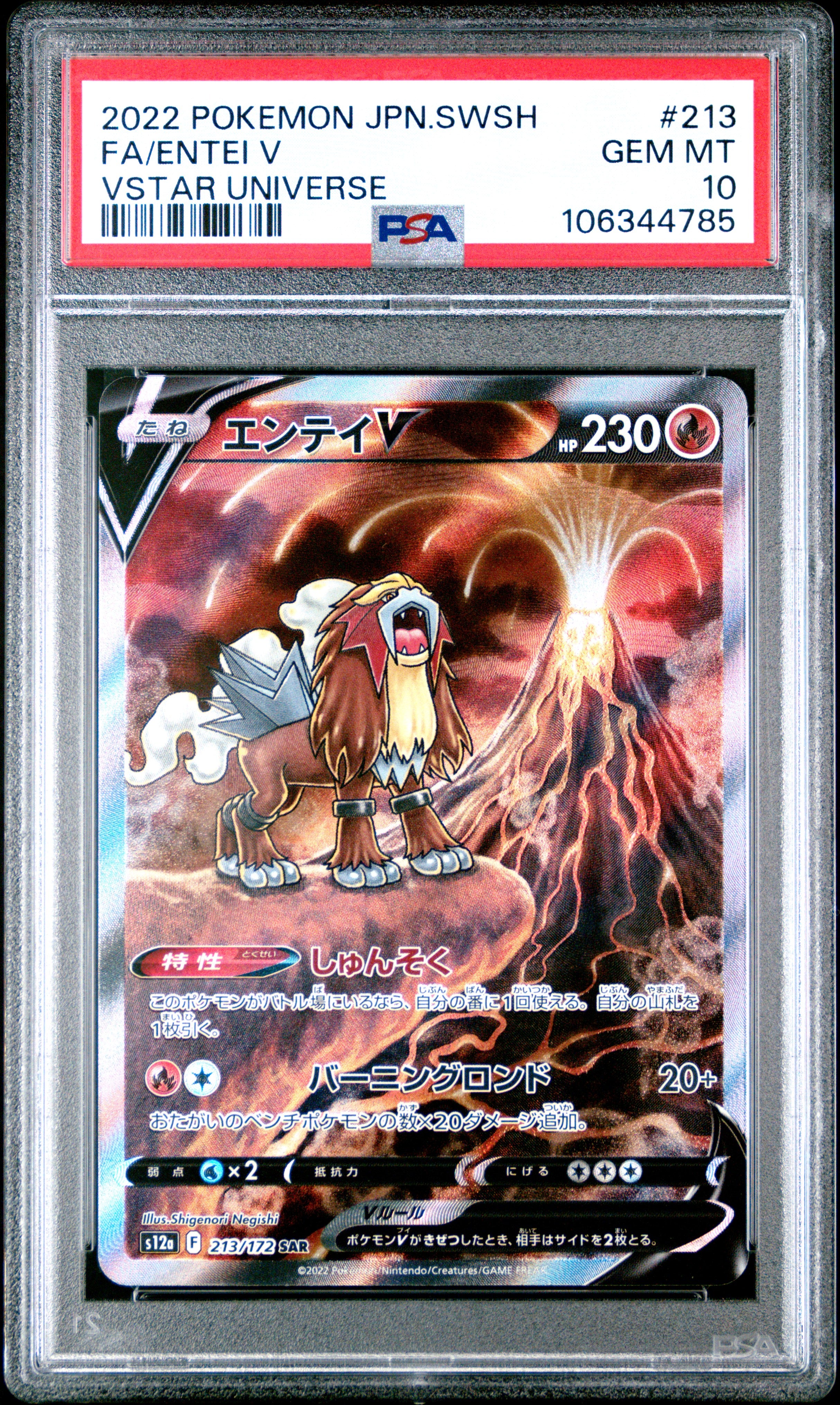 ENTEI V 213/172 PSA 10 POKEMON SWORD & SHIELD VSTAR UNIVERSE 2022 JAPANESE