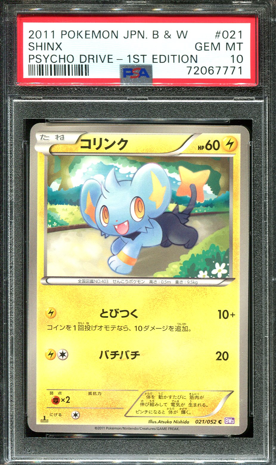 SHINX 021/052 PSA 10 POKEMON PSYCHO DRIVE BW3 JAPANESE