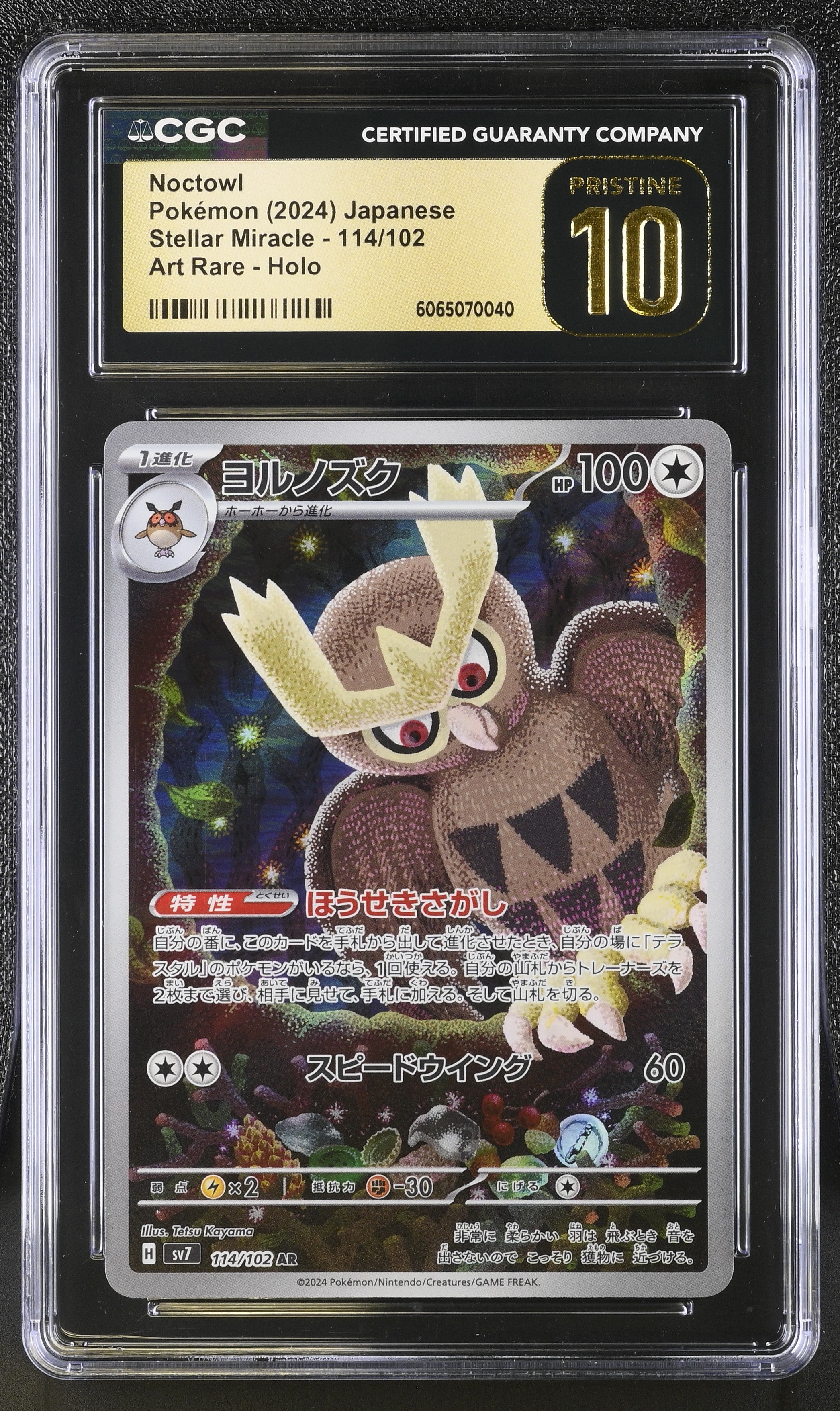 Noctowl 114/102 2024 Art Rare Holo Pokemon Japanese CGC 10 Pristine