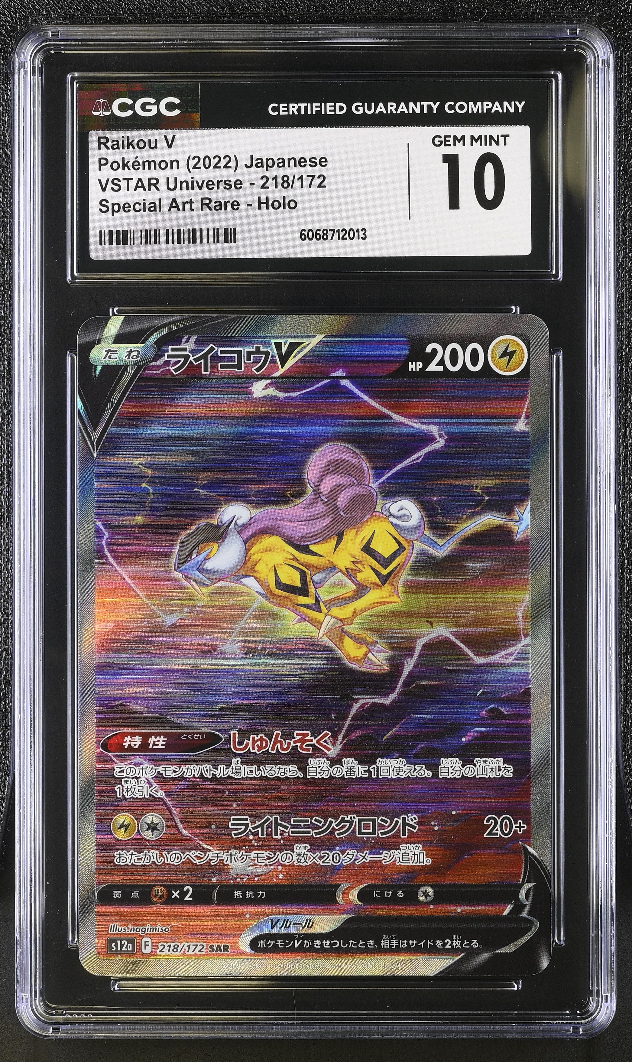 Raikou V 218/172 2022 Special Art Rare Holo Pokemon Japanese CGC 10 Gem Mint