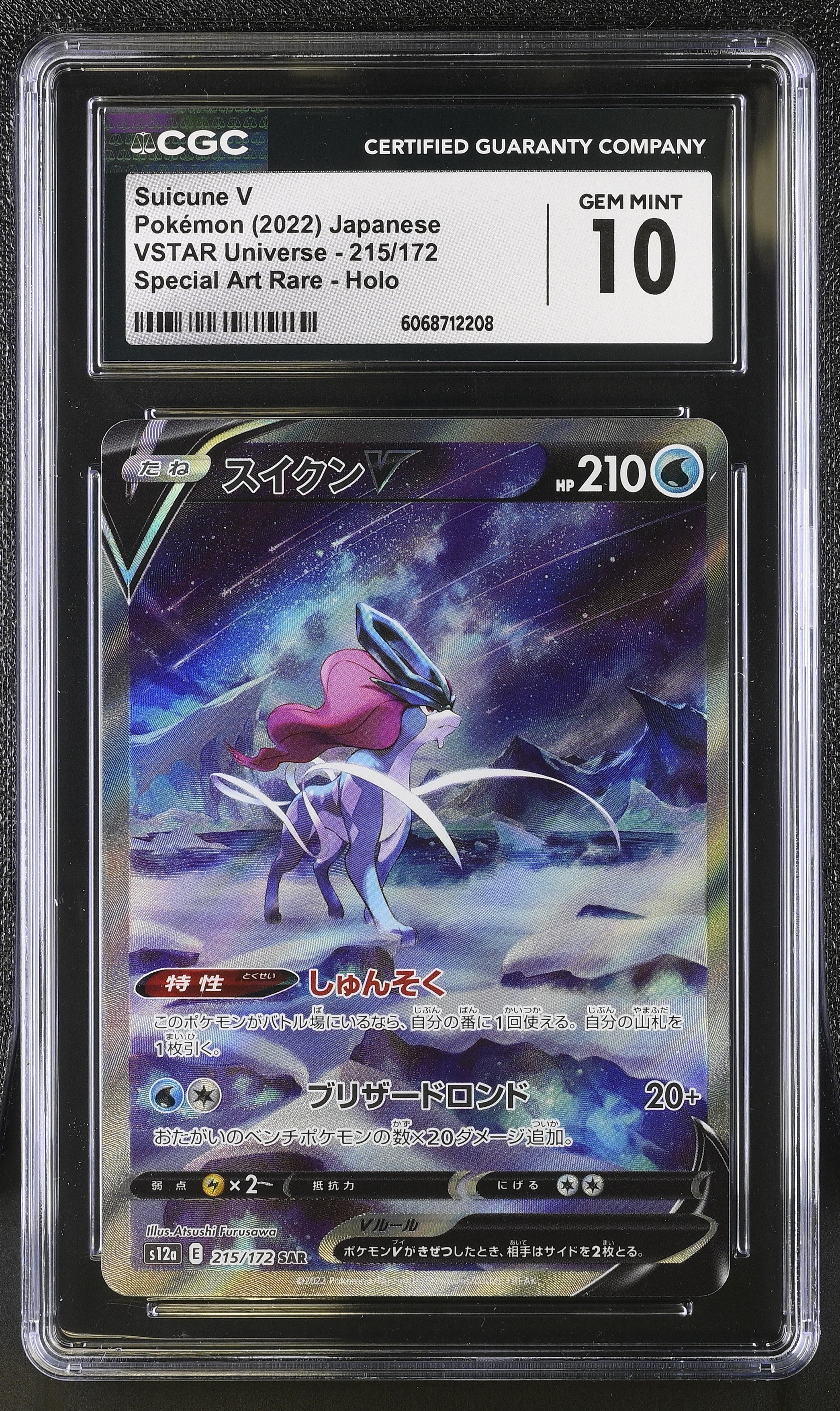 Suicune V 215/172 2022 Special Art Rare Holo Pokemon Japanese CGC 10 Gem Mint