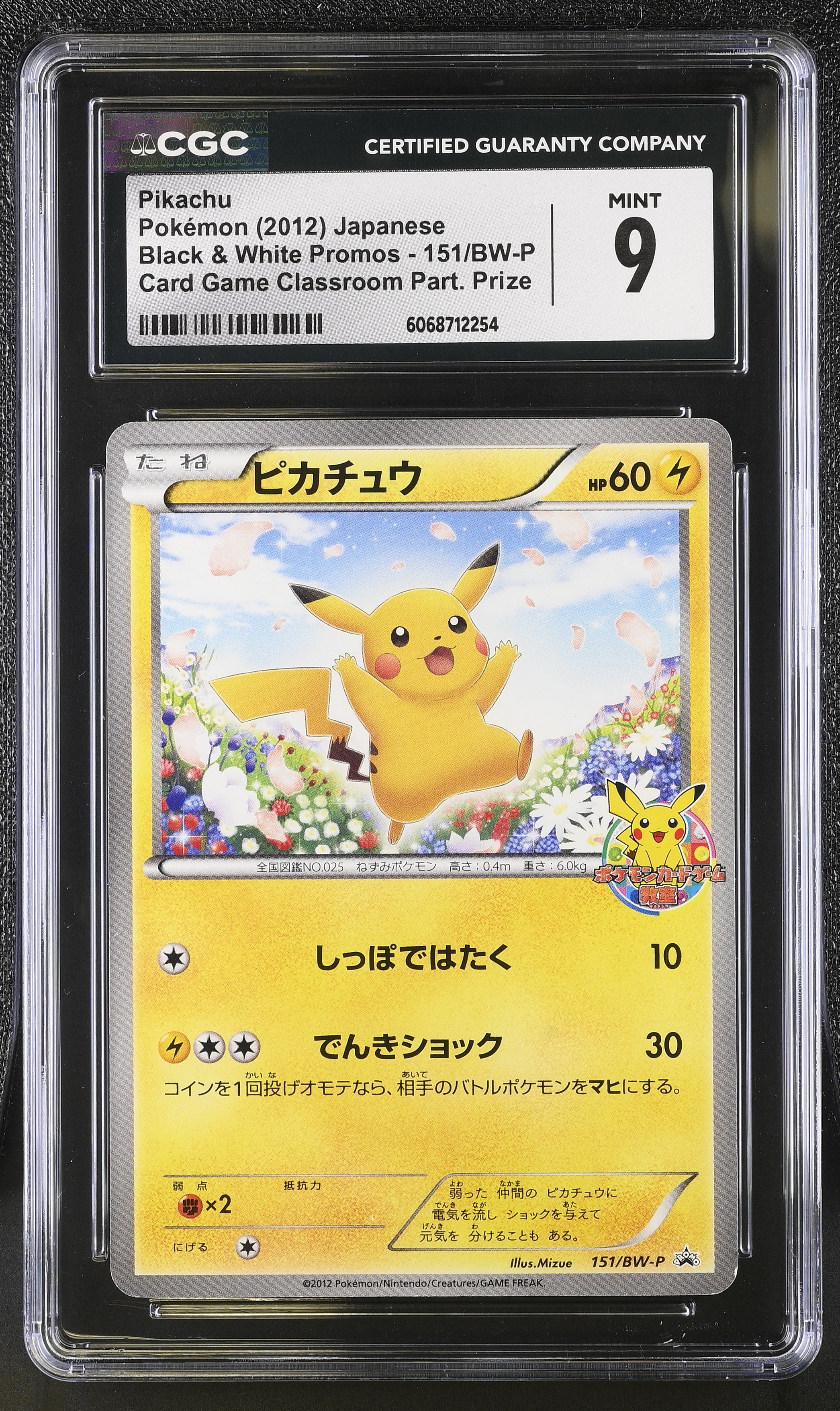 Pikachu 151/BW-P Card Game Classroom Prize Pokemon Japanese CGC 9 Mint