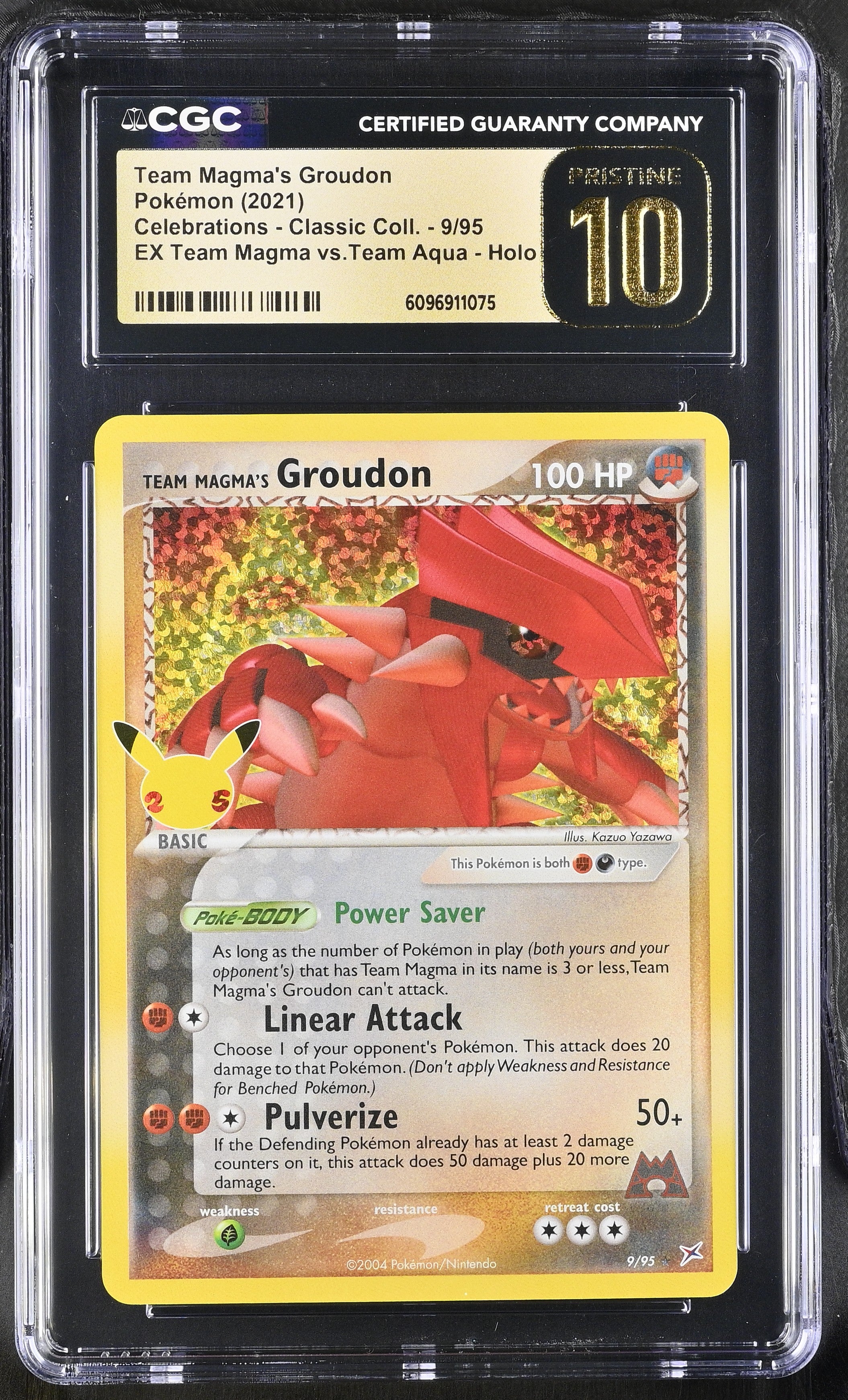 Team Magma's Groudon 9/95 CGC 10 Pristine 2021 EX Magma Aqua Holo Celebrations Classic Pokemon English